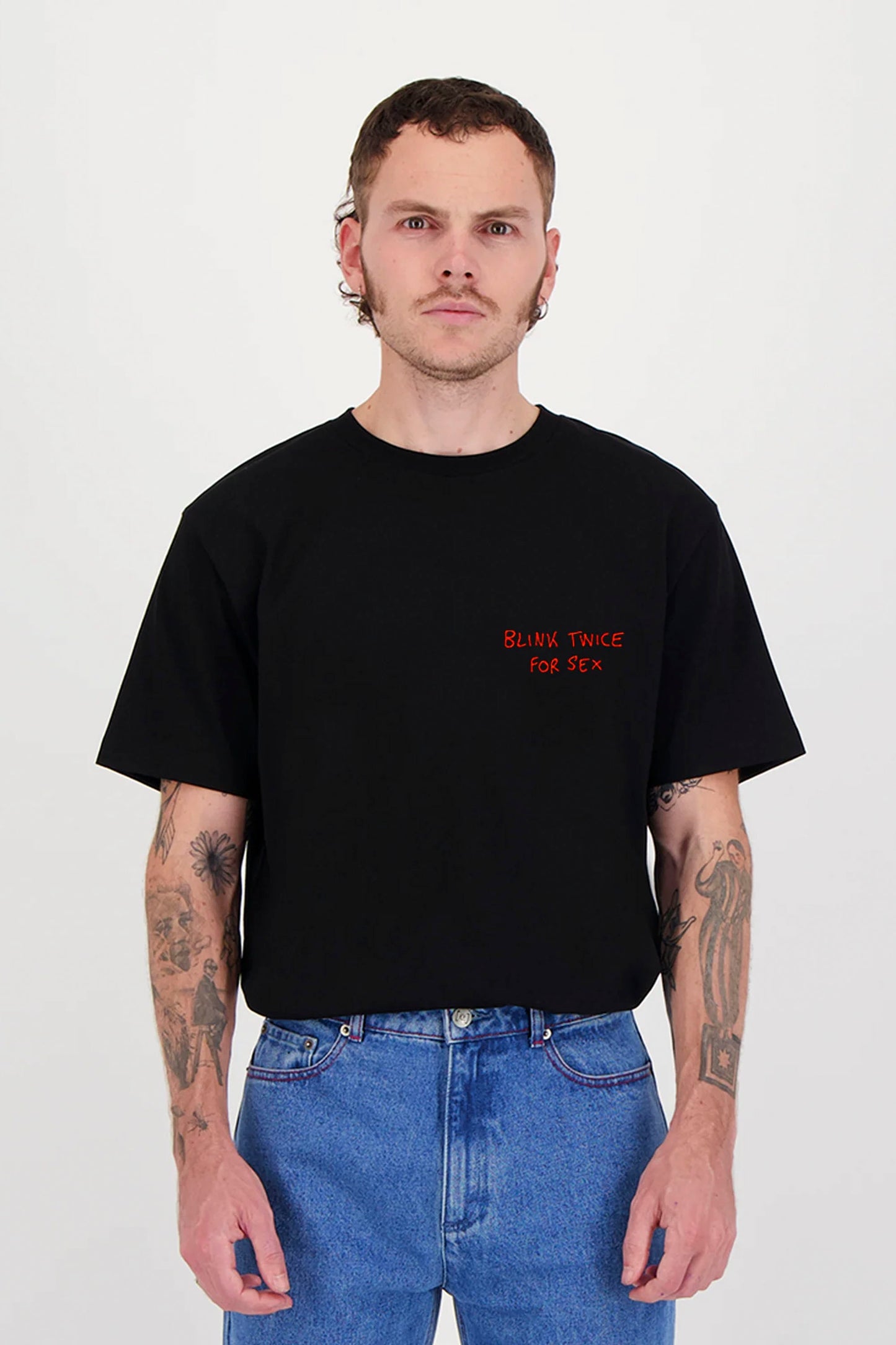 ENCRÉ black blink twice for sex t-shirt - men's coastal lifestyle clothing at Pukas Surf Shop
