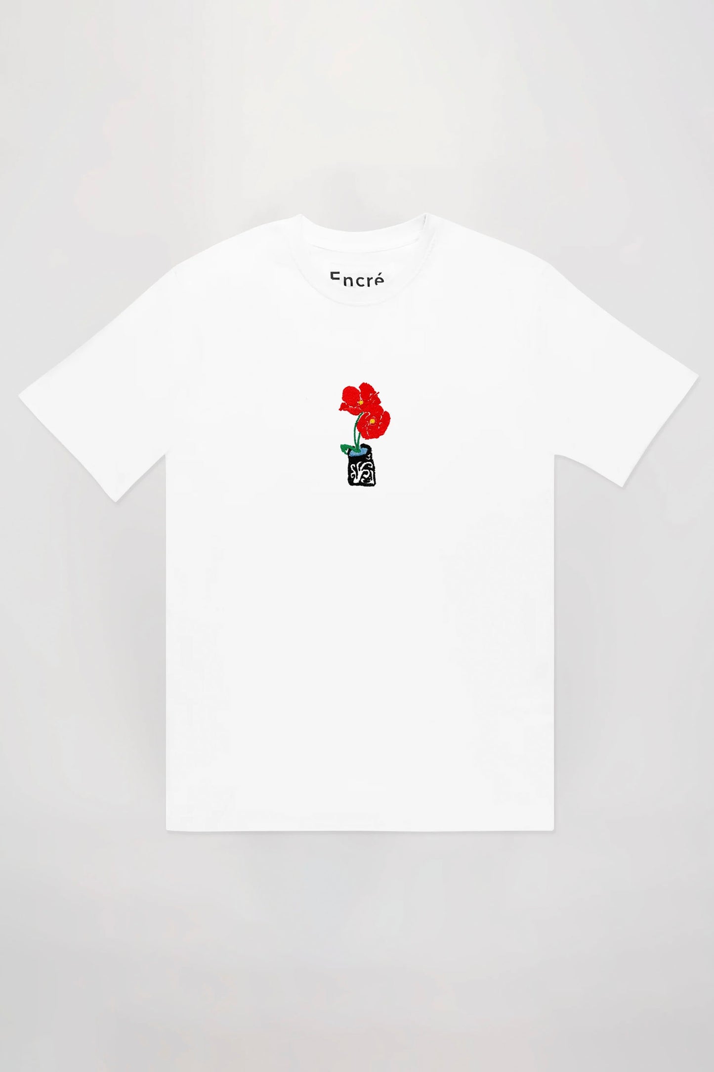ENCRÉ white coquelicot poppy t-shirt - men's coastal lifestyle clothing at Pukas Surf Shop
