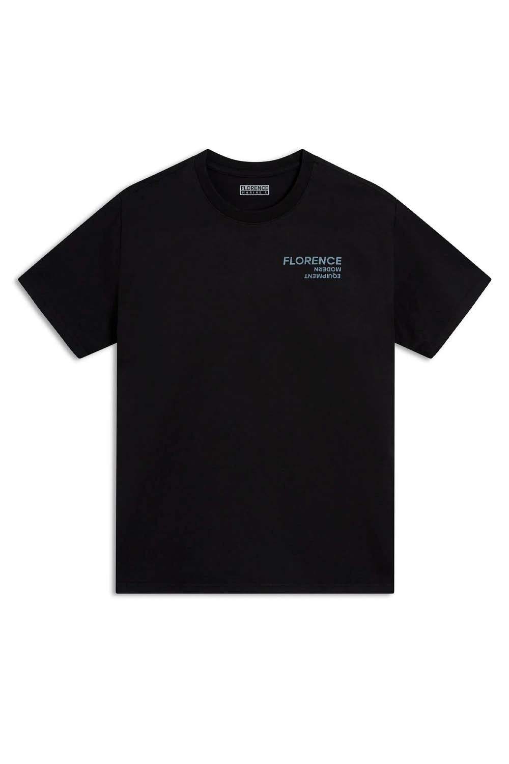 Florence Marine X Doppler T-Shirt Black – front view, Florence Burgee Flag left chest graphic
