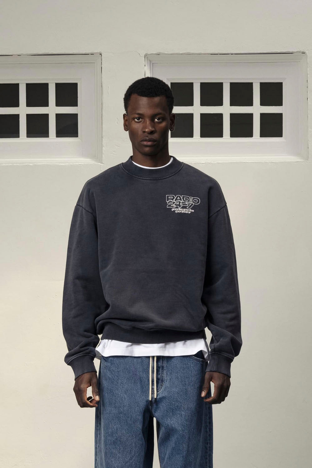 Goodies Sportive Radio 24/7 Crewneck in Grey Fadeout - Men's Oversized Graphic Sweatshirt at Pukas Surf Shop
