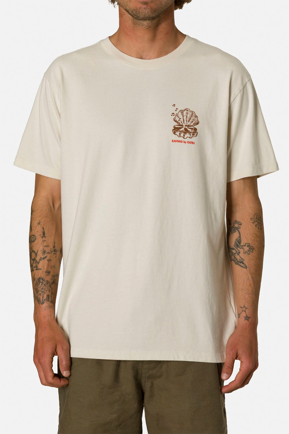 Katin Vibrations Tee in Vintage White – men's relaxed fit graphic surf tee, available at Pukas Surf Shop
