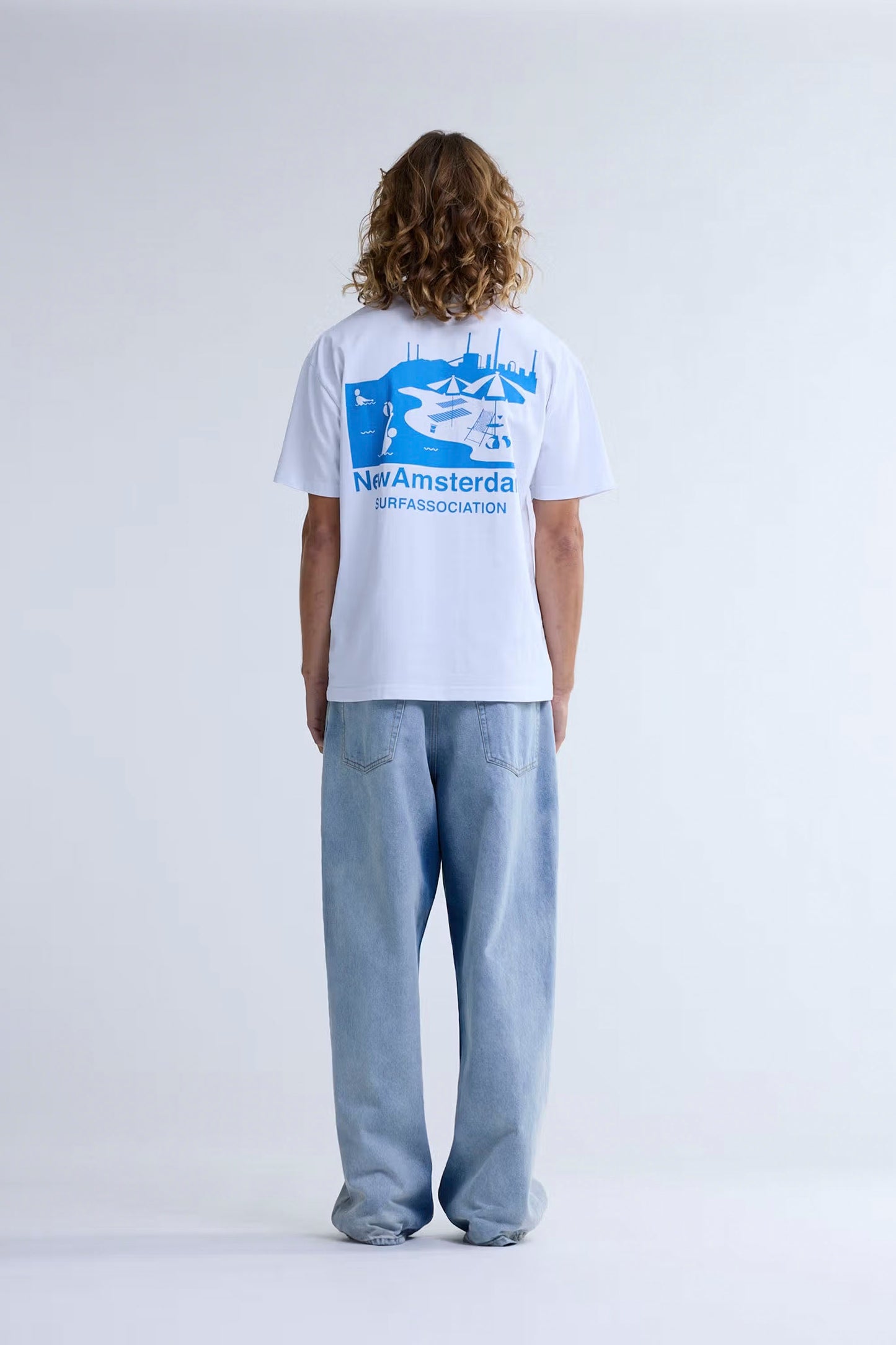 New Amsterdam Surf Association Beach Sign tee back view showing screenprinted graphics and ribbed collar detail
