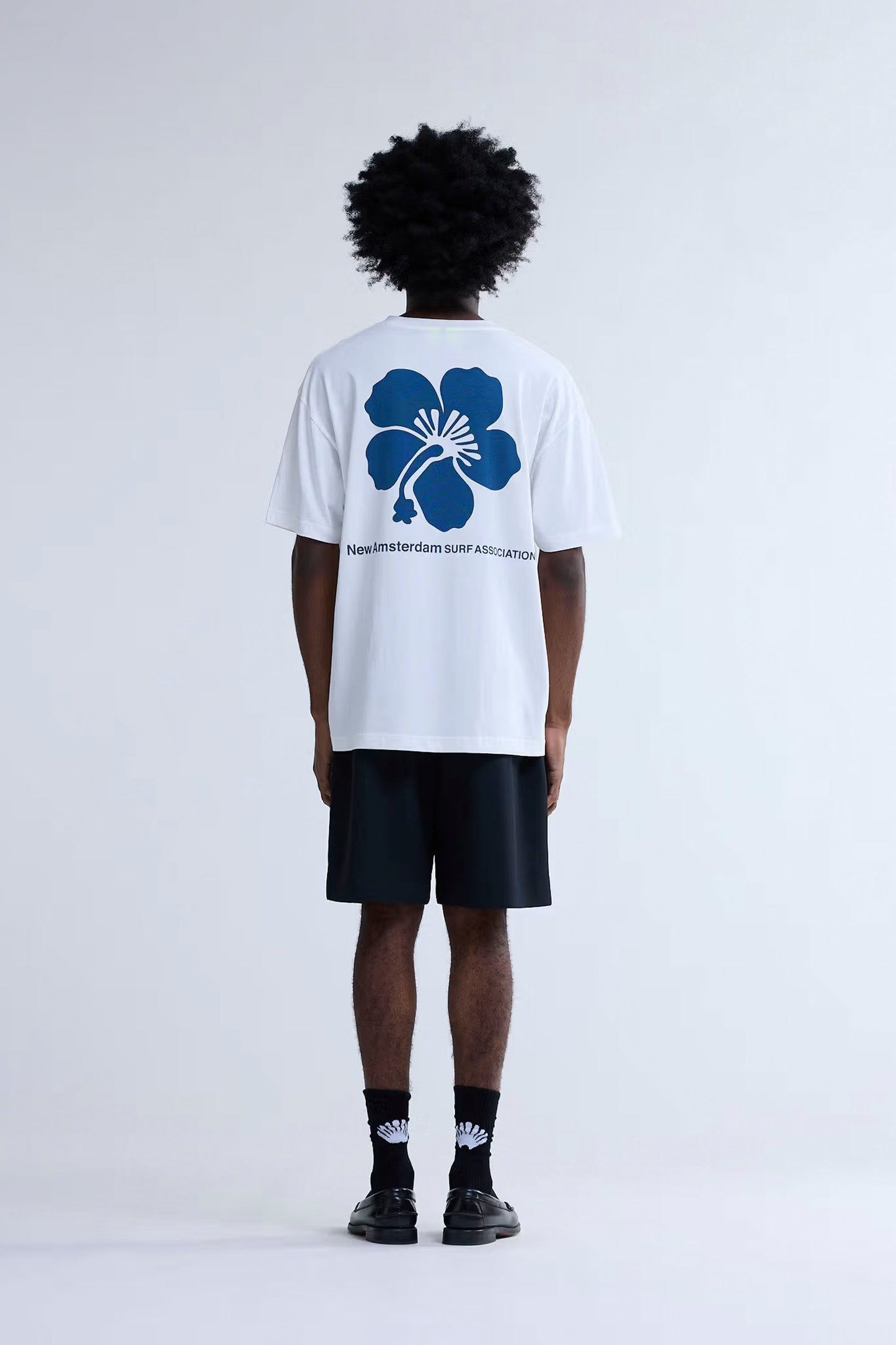 NEW AMSTERDAM SURF ASSOCIATION Hibiscus Tee - Back Print Detail with Tropical Artwork