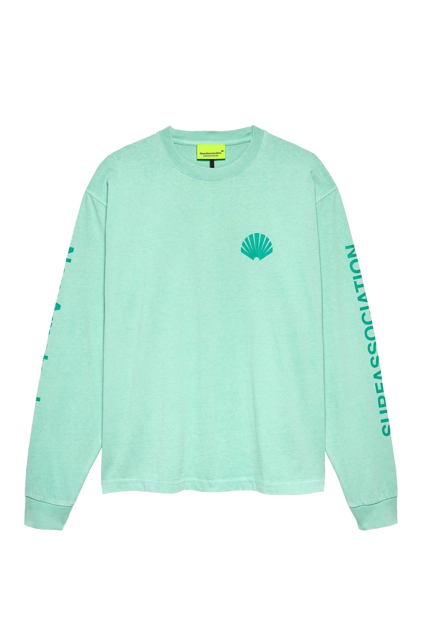NEW AMSTERDAM SURF ASSOCIATION Logo Longsleeve Ocean Wave Sea Green on a plain background