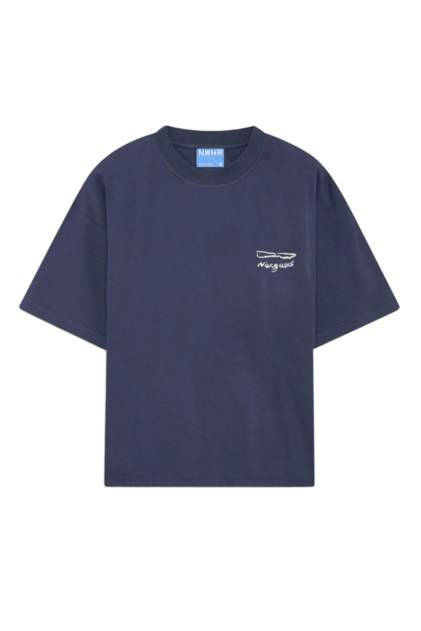 Navy NWHR blue t-shirt with a small white logo on a white background