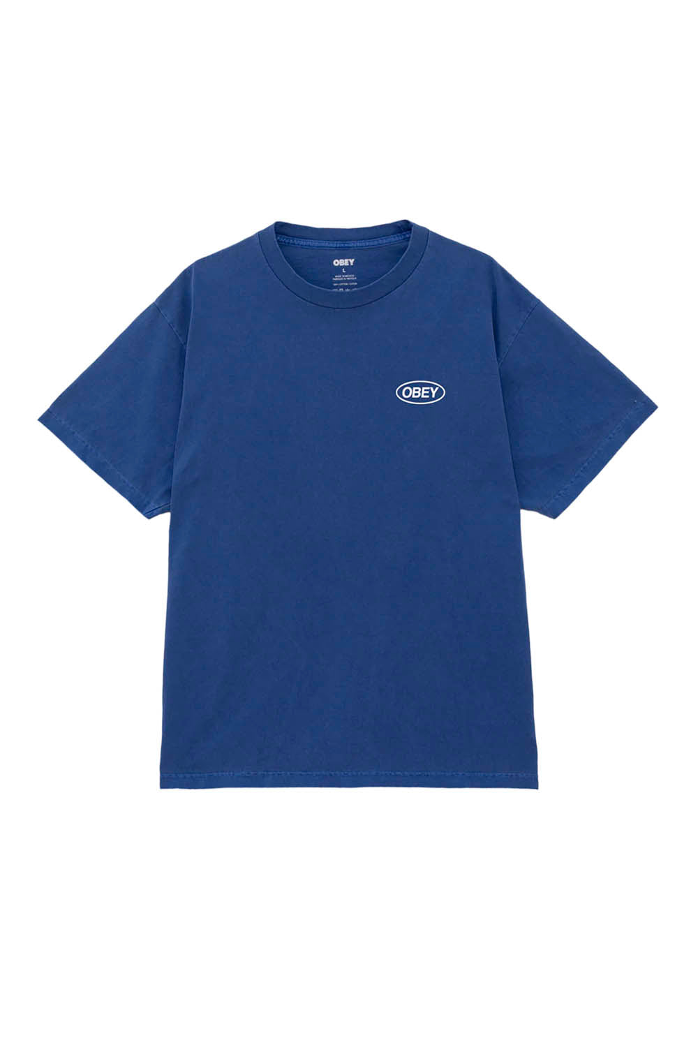 Blue t-shirt with a logo on a white background