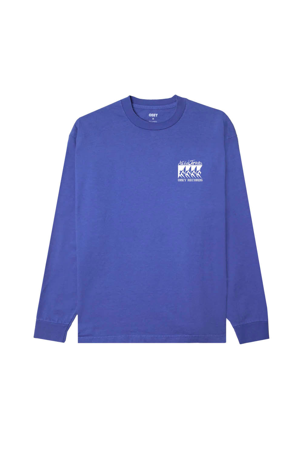 Purple long-sleeve shirt with a logo on the chest against a white background