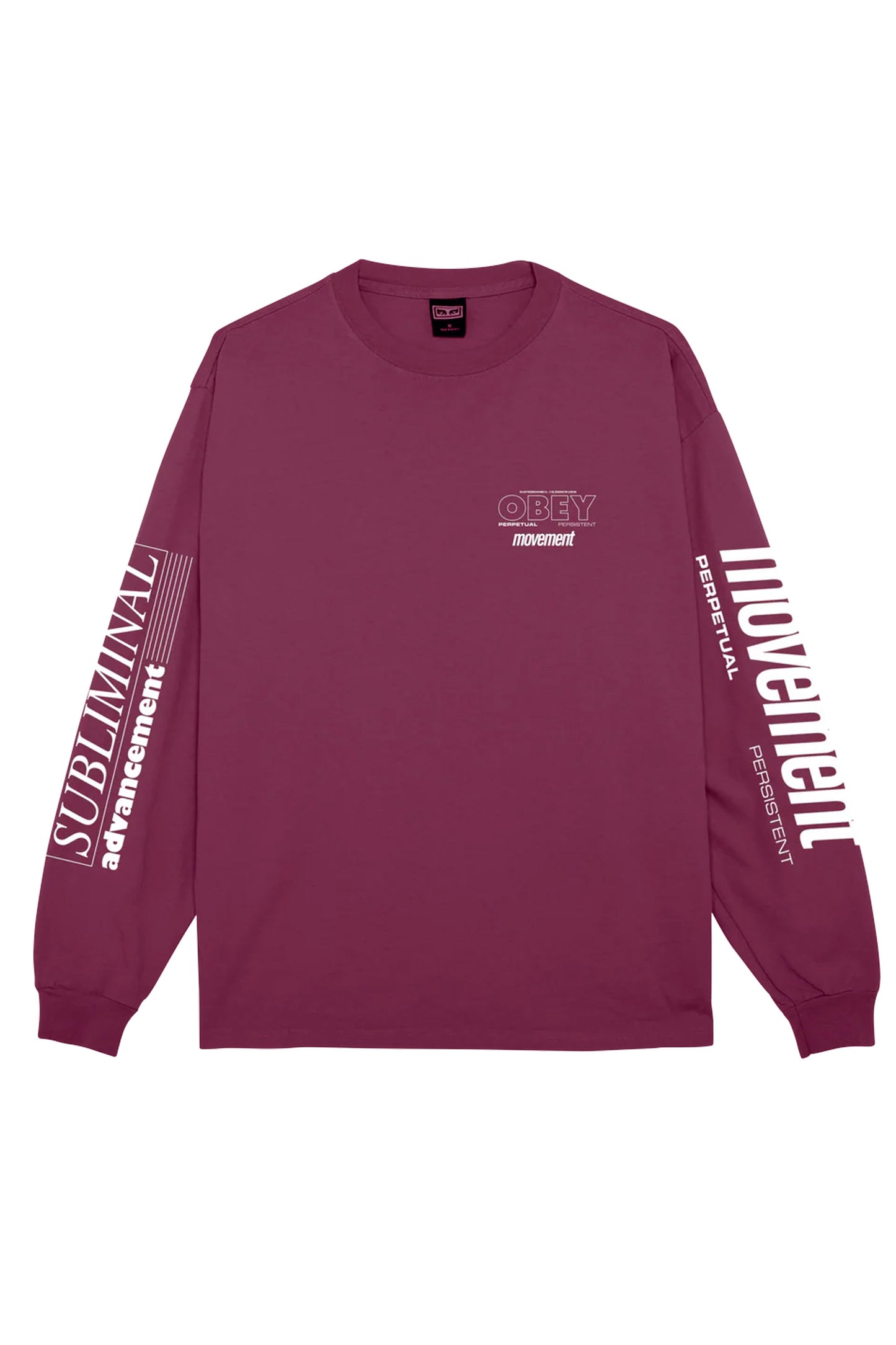 Obey Maroon long-sleeve shirt with white text Pukas Surf Shop