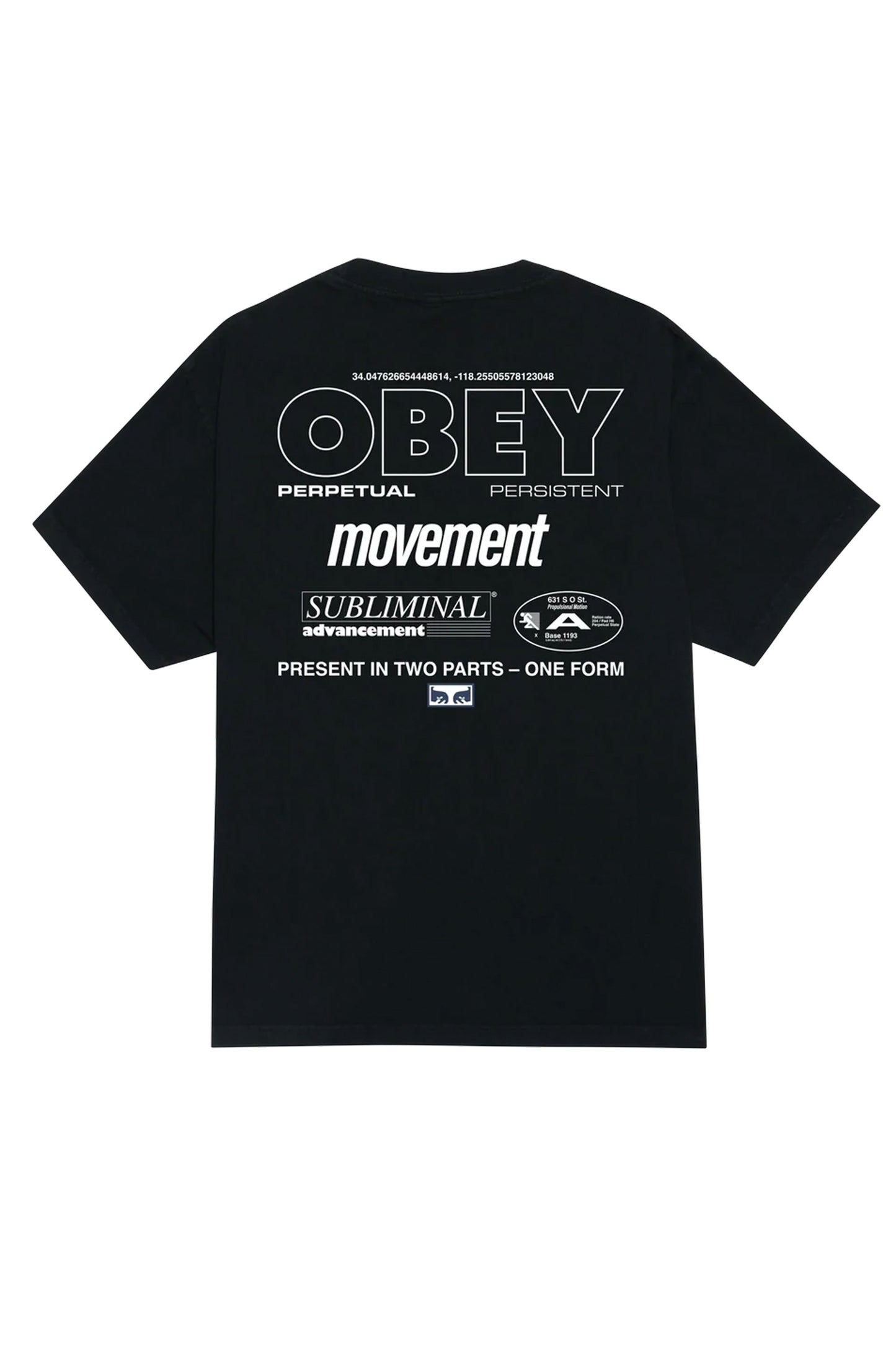 Obey Black t-shirt with white text and graphics Pukas Surf Shop