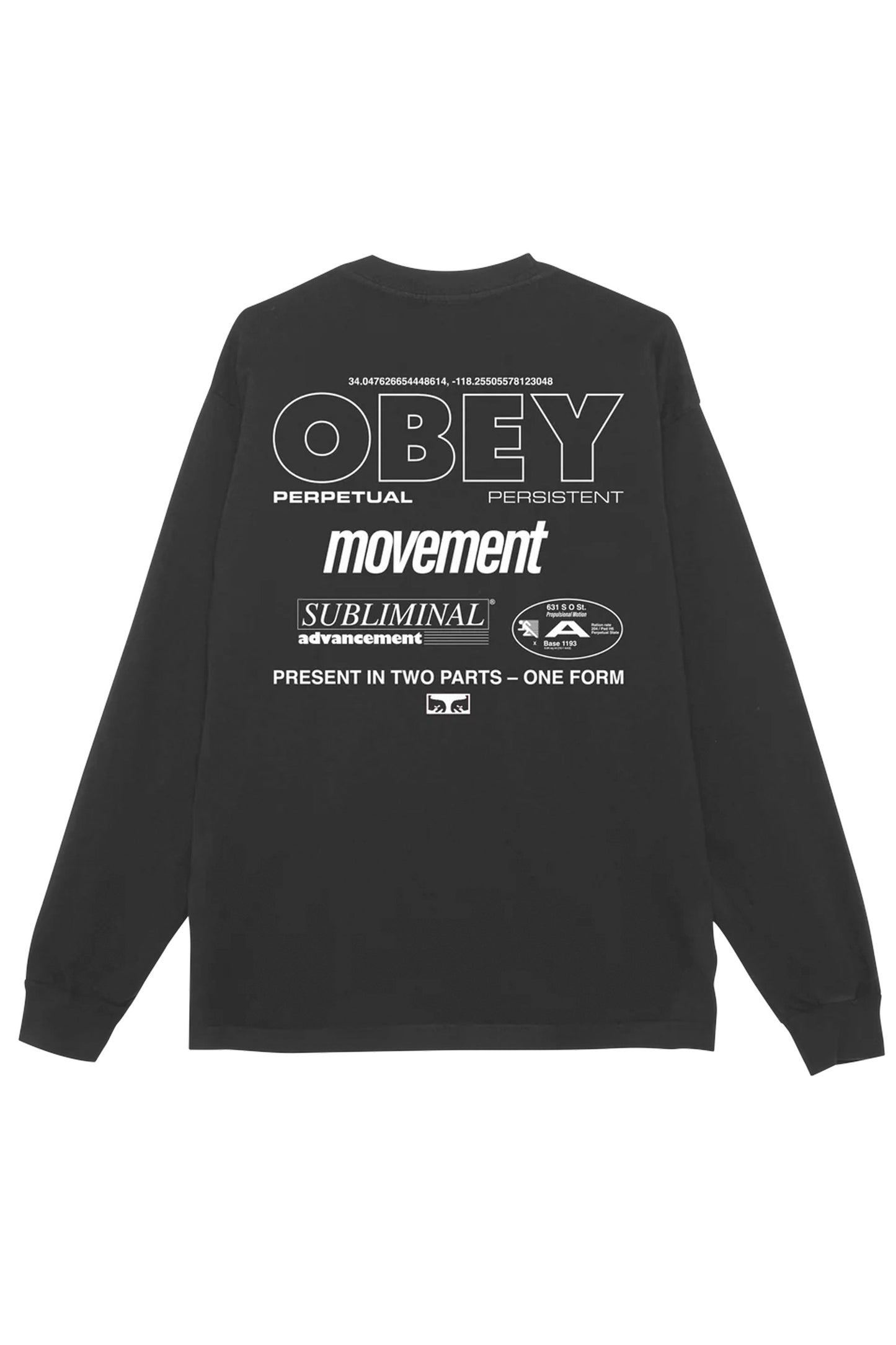 Obey Black long-sleeve shirt with white text Pukas Surf Shop