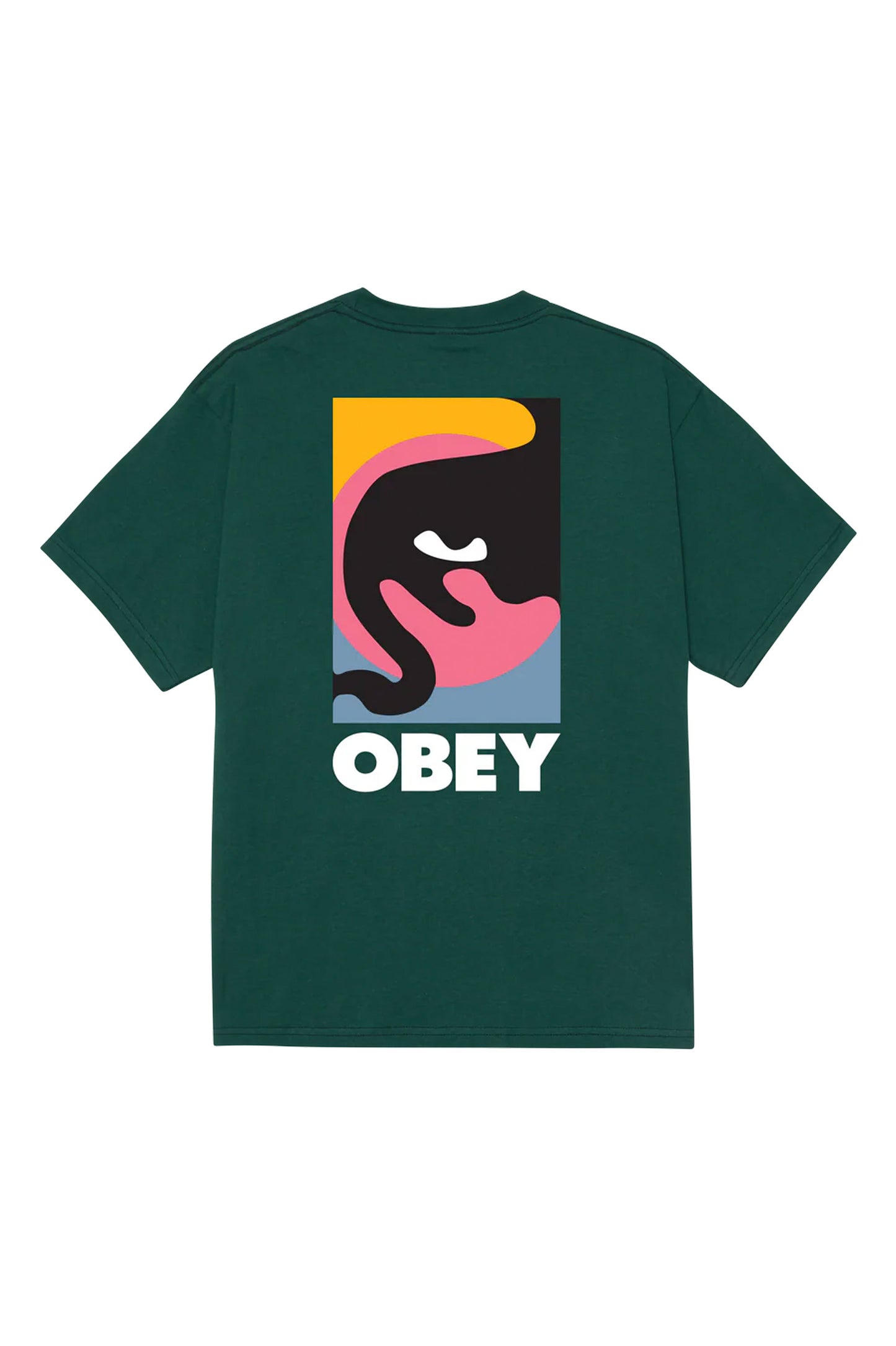 Green t-shirt with a colorful graphic and 'OBEY' logo Pukas Surf Shop
