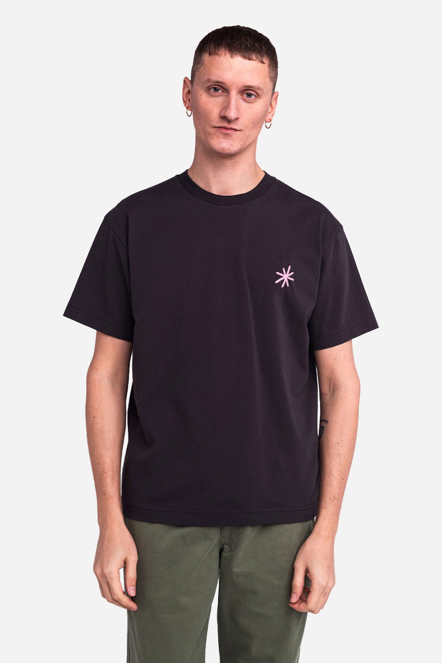 Pukas Surf Shop black loose-fit tee embroidered back and front design organic cotton