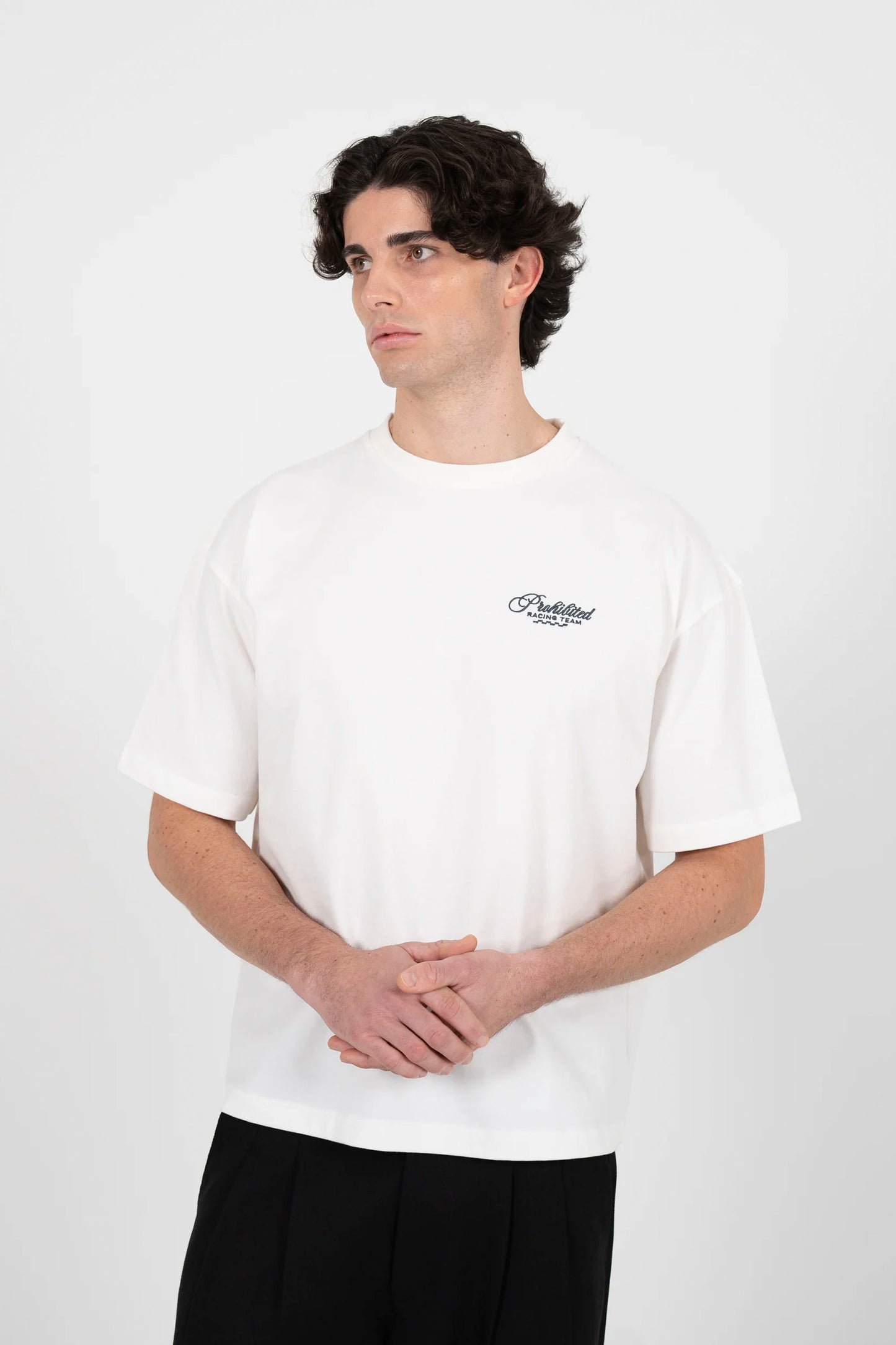 Prohibited Oldtimer Race graphic tee in Off White, men's lifestyle streetwear at Pukas Surf Shop