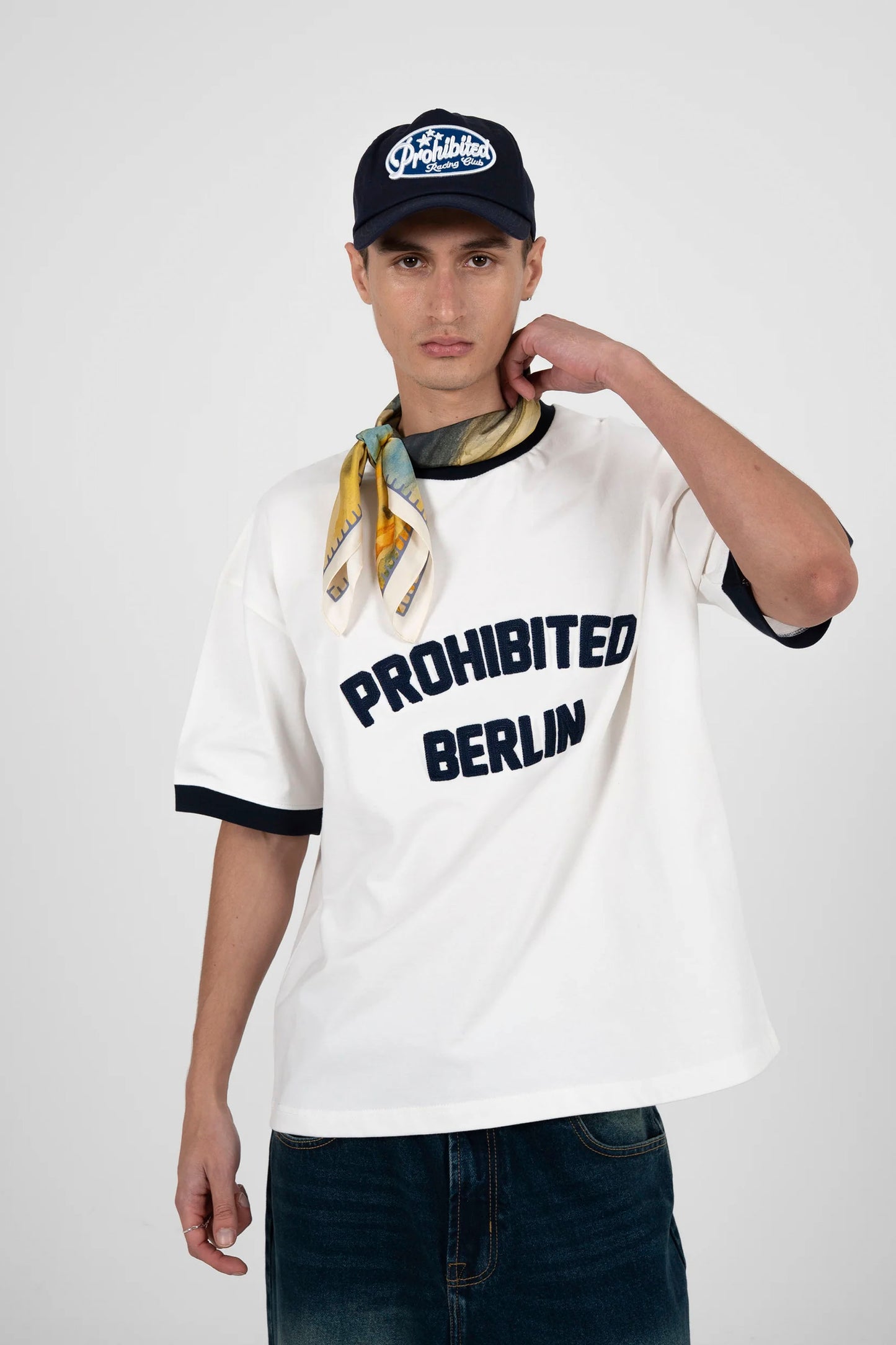 Prohibited Rush Contrast Tee in White and Navy, men's lifestyle streetwear at Pukas Surf Shop