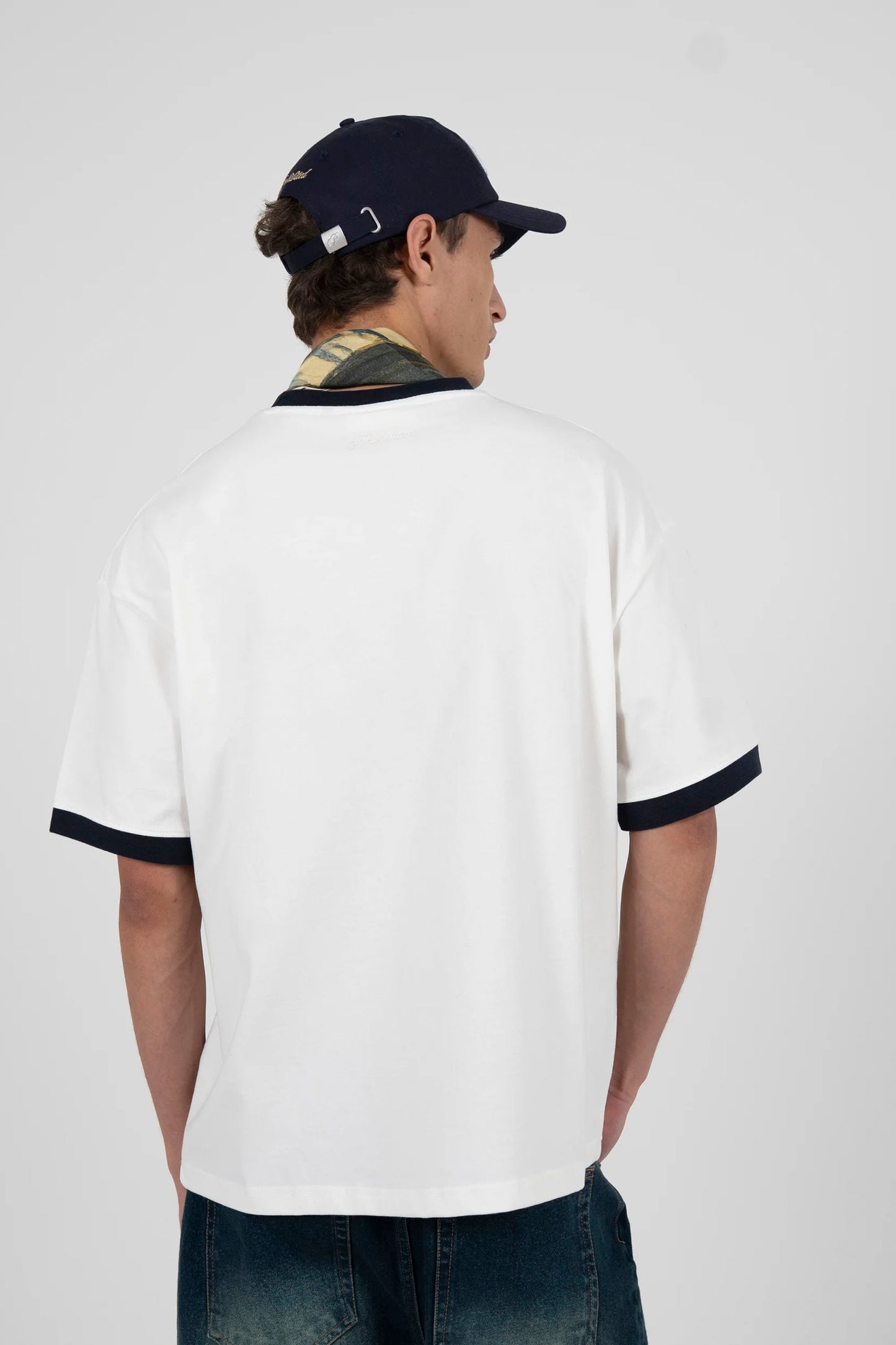 Prohibited Rush Contrast Tee in White and Navy, men's lifestyle streetwear at Pukas Surf Shop