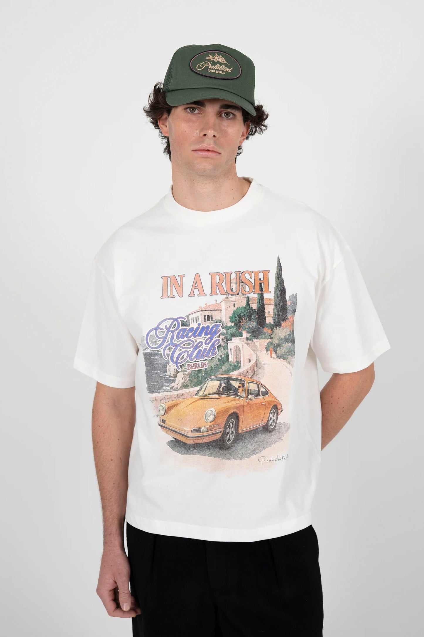 Prohibited Speeding graphic tee in Off White, men's streetwear lifestyle at Pukas Surf Shop
