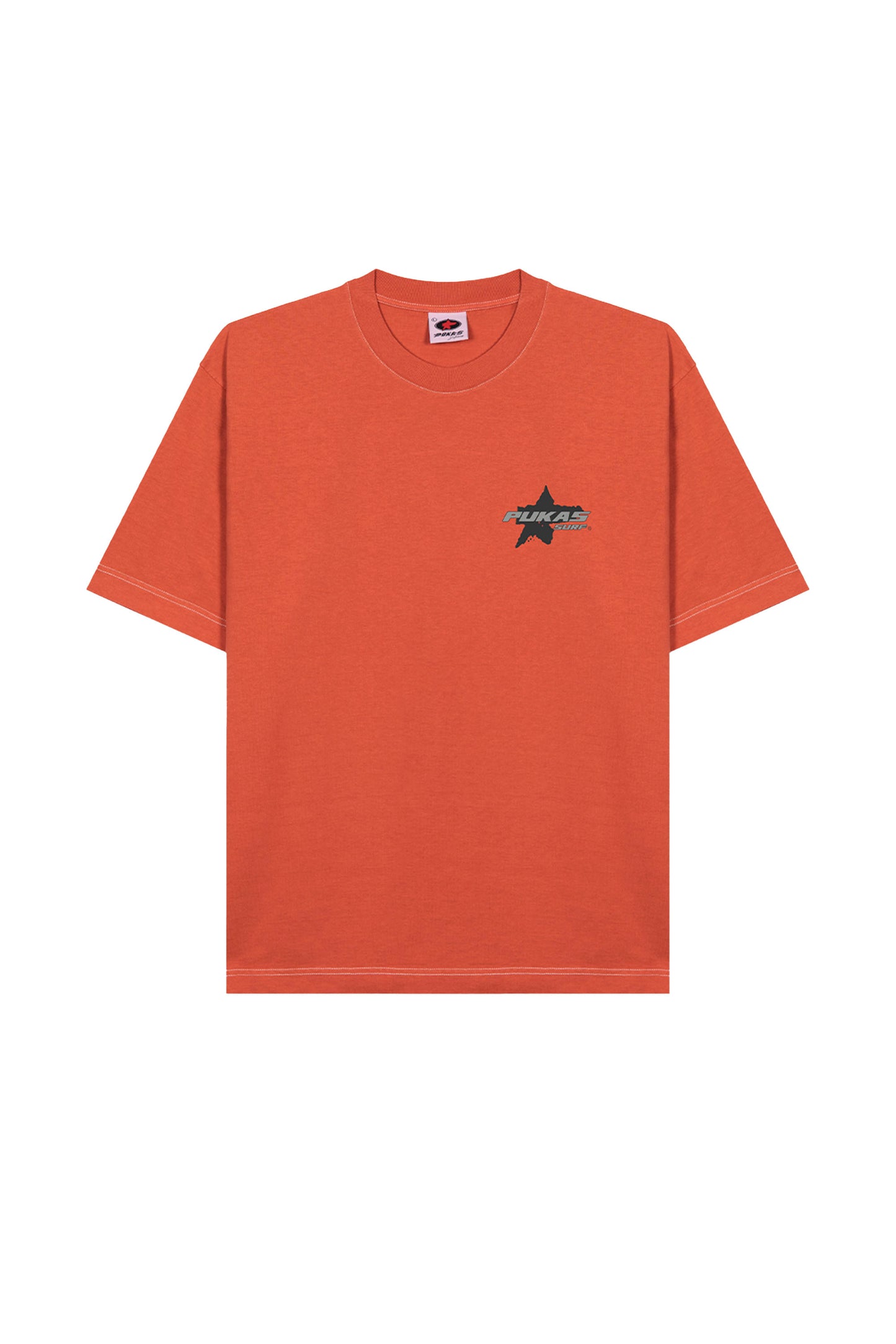 Orange t-shirt with a logo on a white background