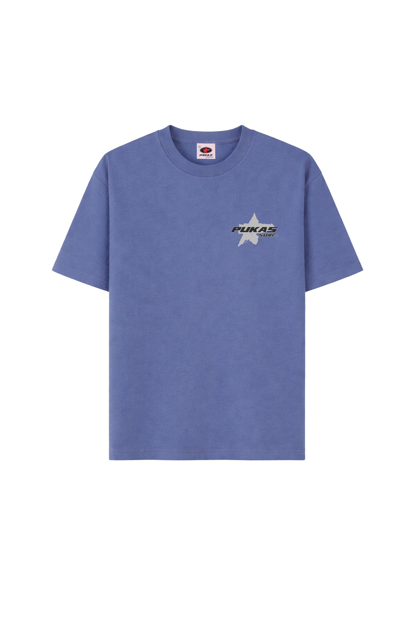 Blue t-shirt with a logo on a white background