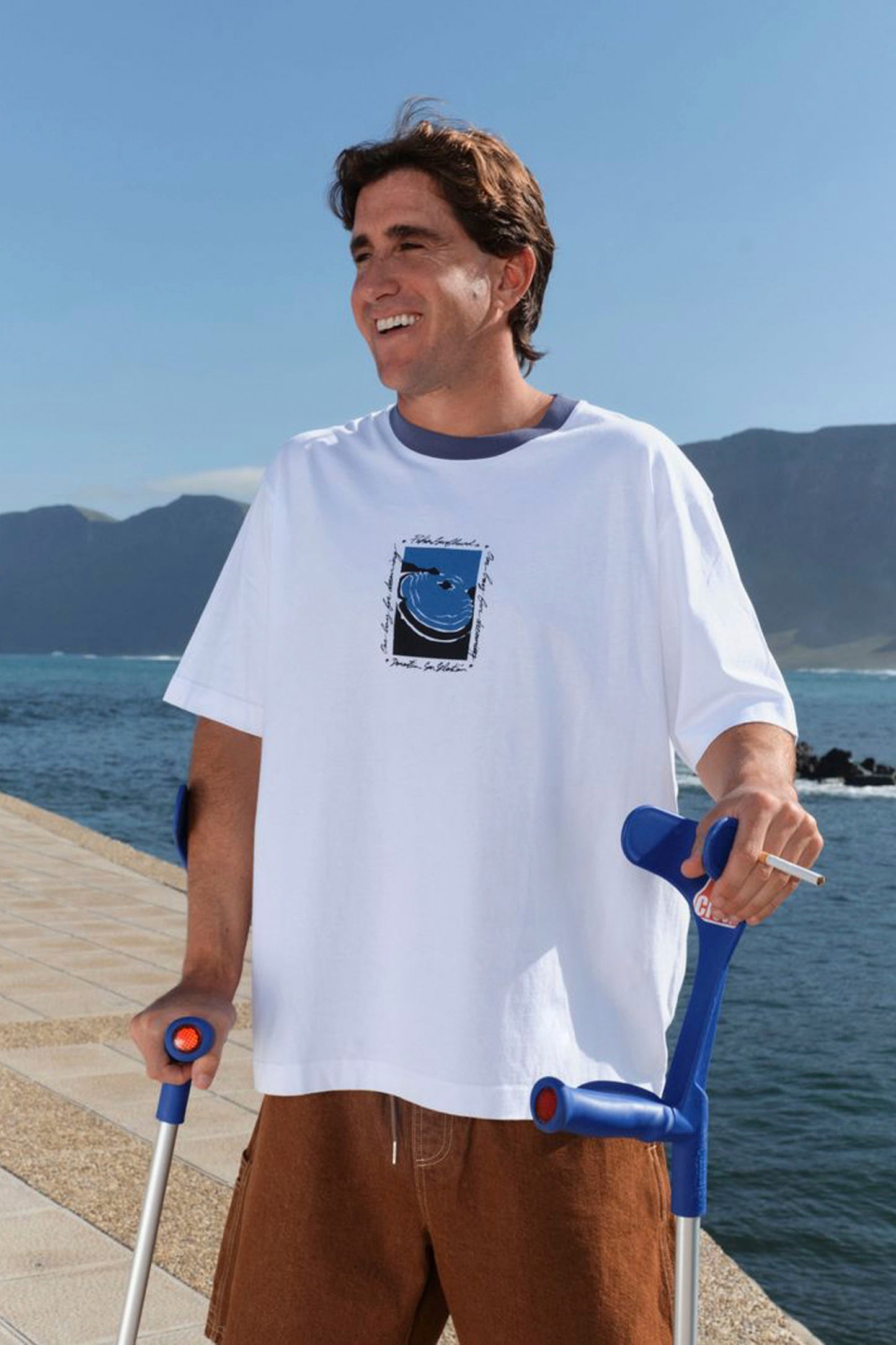 PUKAS Magic Bay Contrast Collar Tee in dusty blue - coastal lifestyle apparel for men
