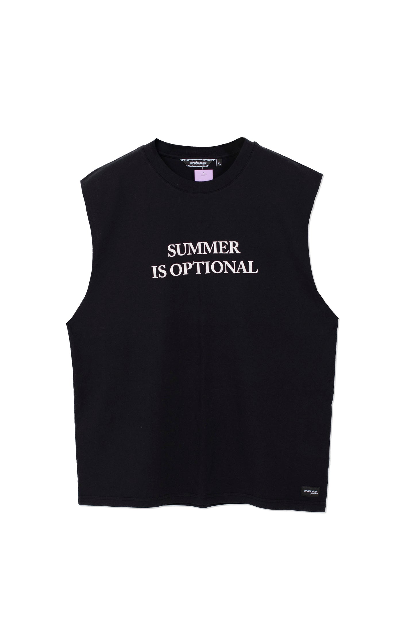 PUKAS SURF SHOP Optional Tank Tee in Black – detail view, minimal black sleeveless tee with relaxed coastal fit