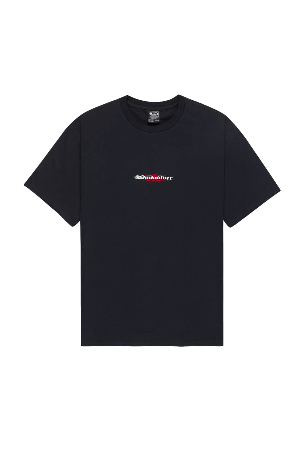 Black t-shirt with a logo on a white background