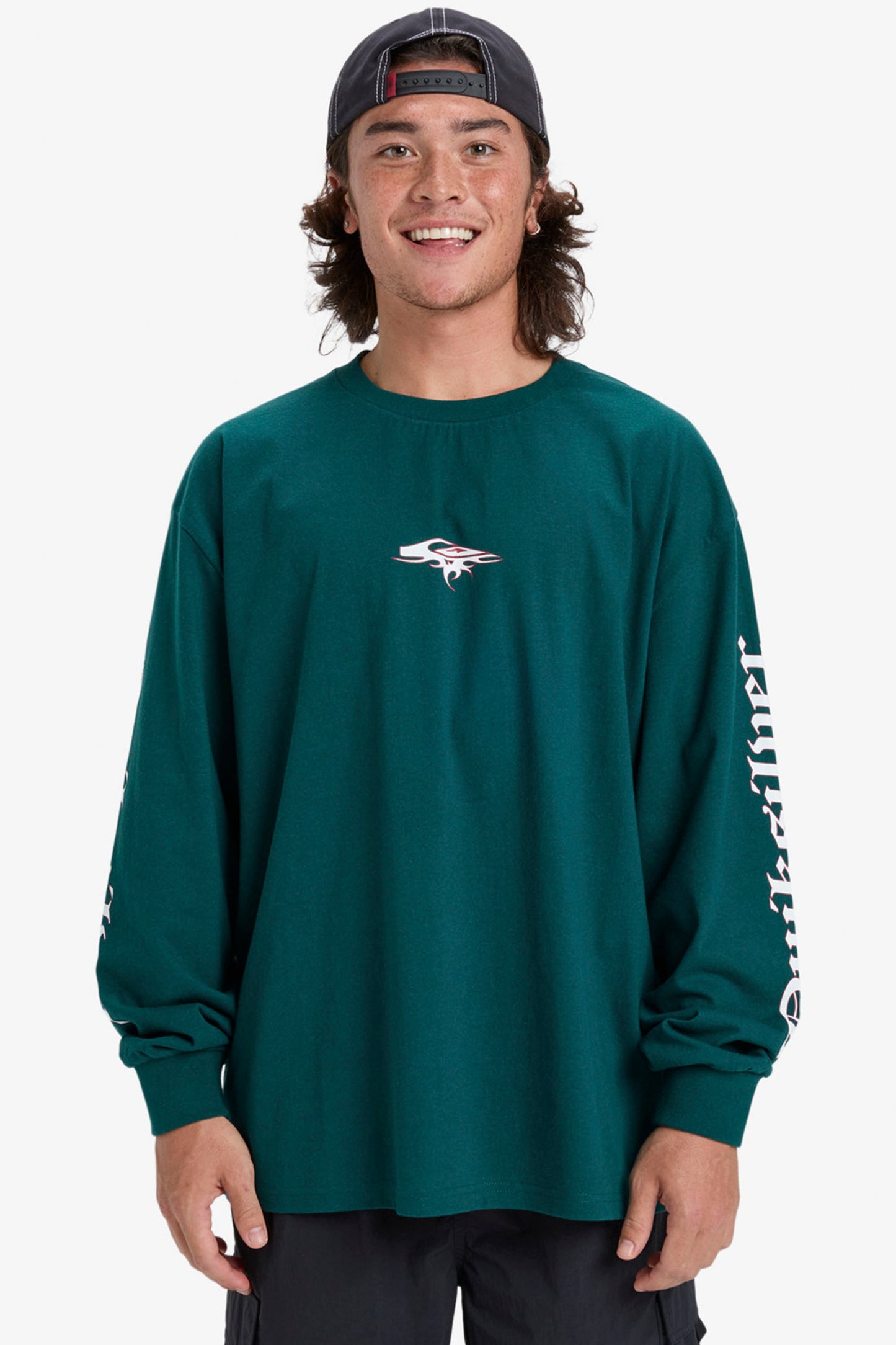 Pukas Surf Shop Quiksilver long-sleeve tee Old-English graphic relaxed cut neutral tone
