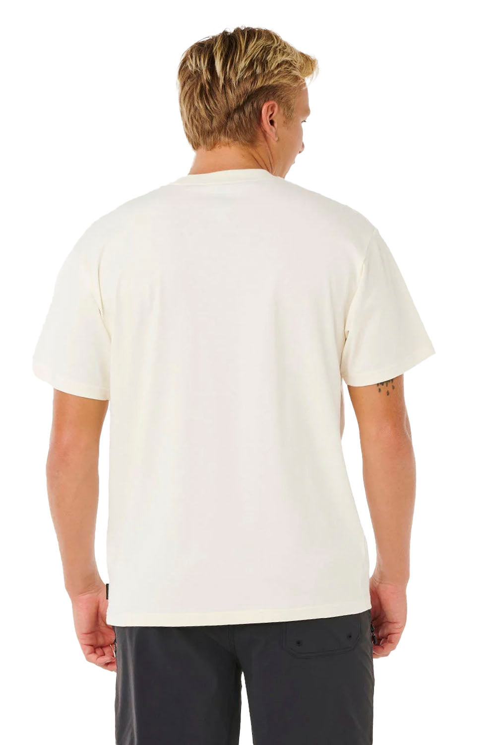 Rip Curl Search Embroidery Tee in Bone — Men's embroidered surf tee for beach and everyday wear, at Pukas Surf Shop