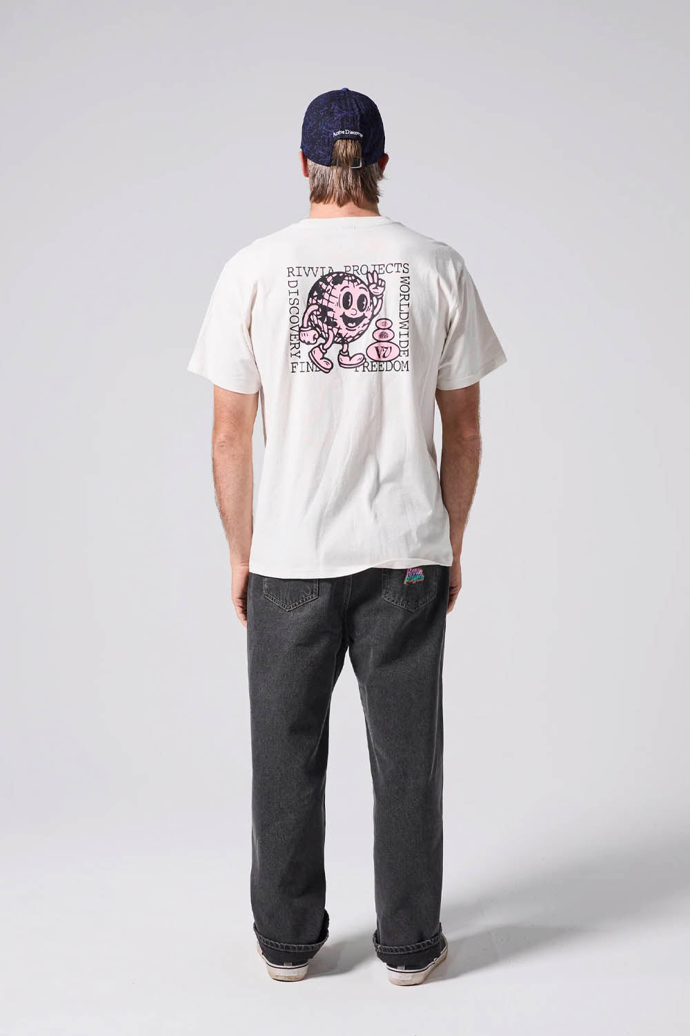Rivvia Projects Happy Globe T-Shirt Bone – back graphic, soft hand plastisol print