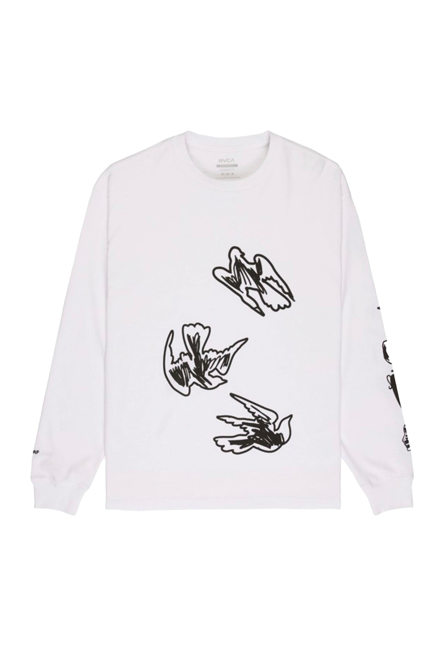RVCA AF Birds Long Sleeve Tee in White – men's graphic long sleeve, new arrival at Pukas Surf Shop