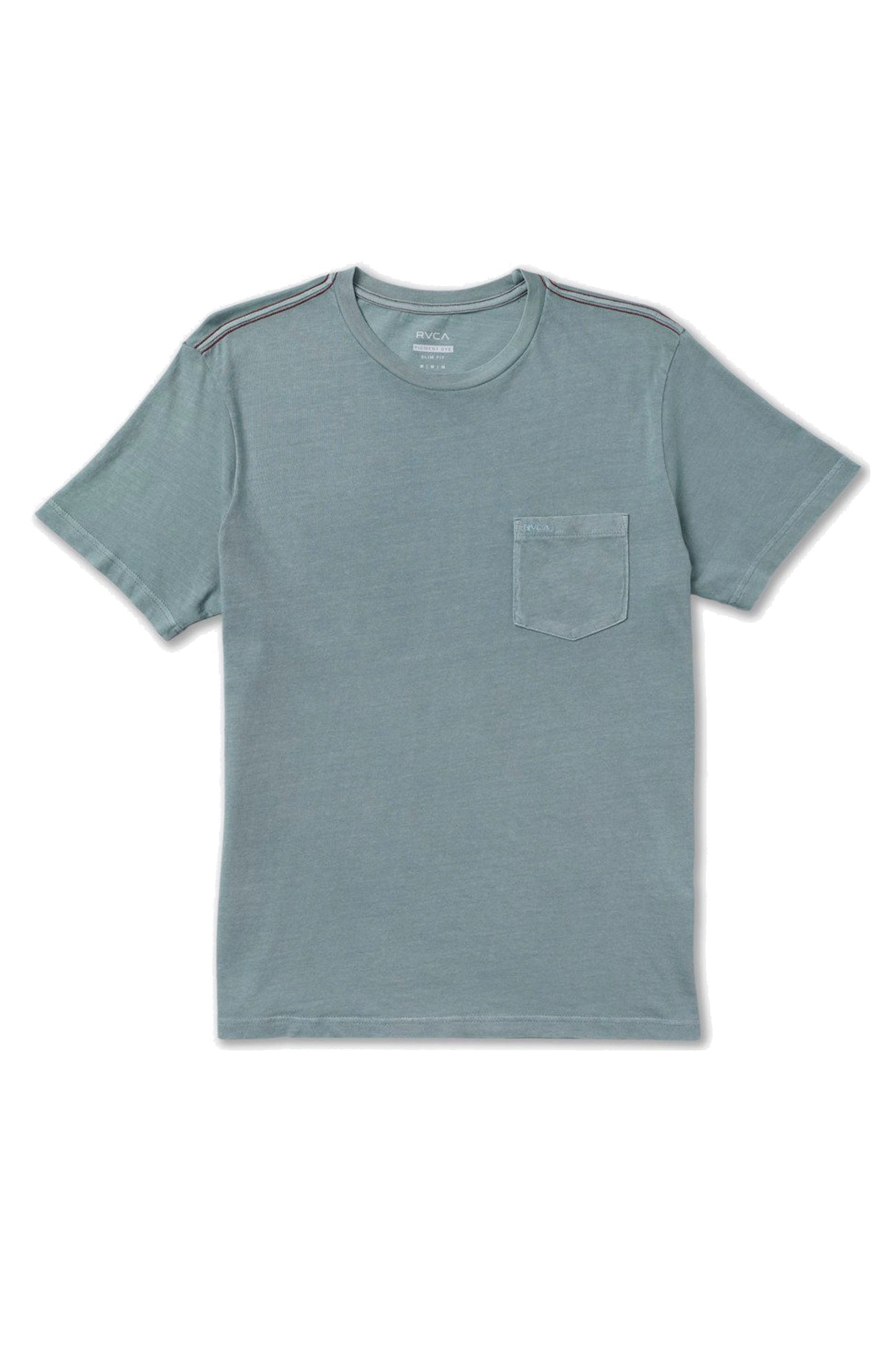 Blue Rvca t-shirt with a pocket on a white background