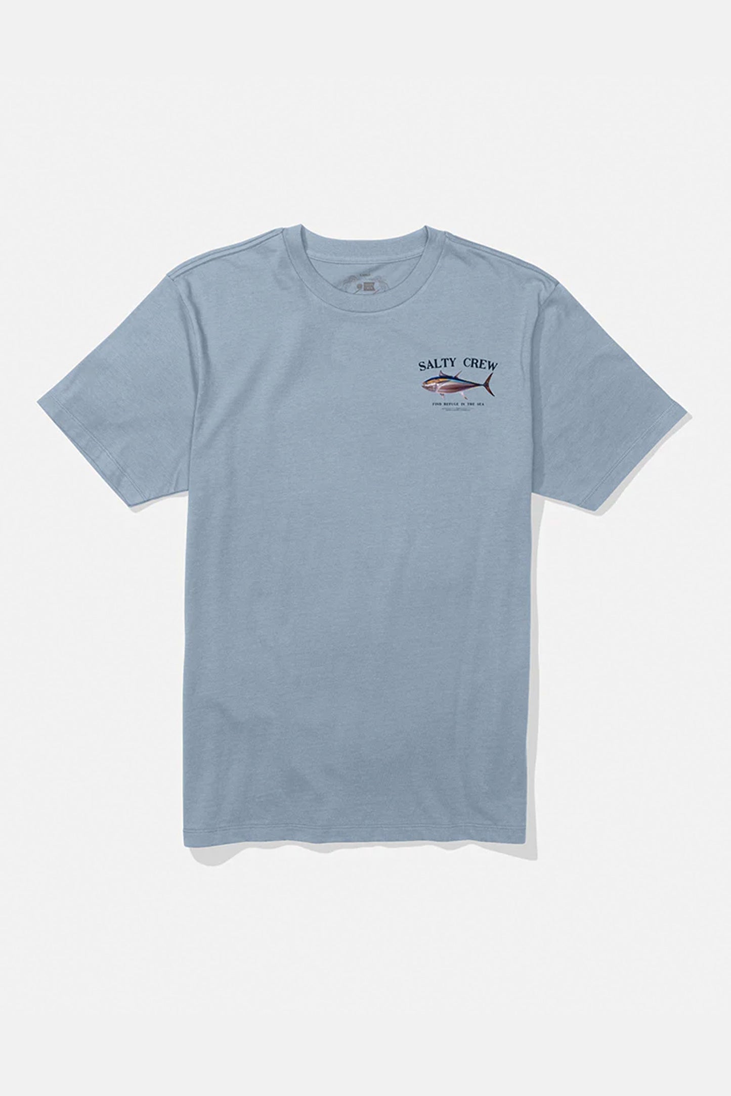 Pukas Surf Shop Salty Crew men’s cotton graphic tee in blue fog