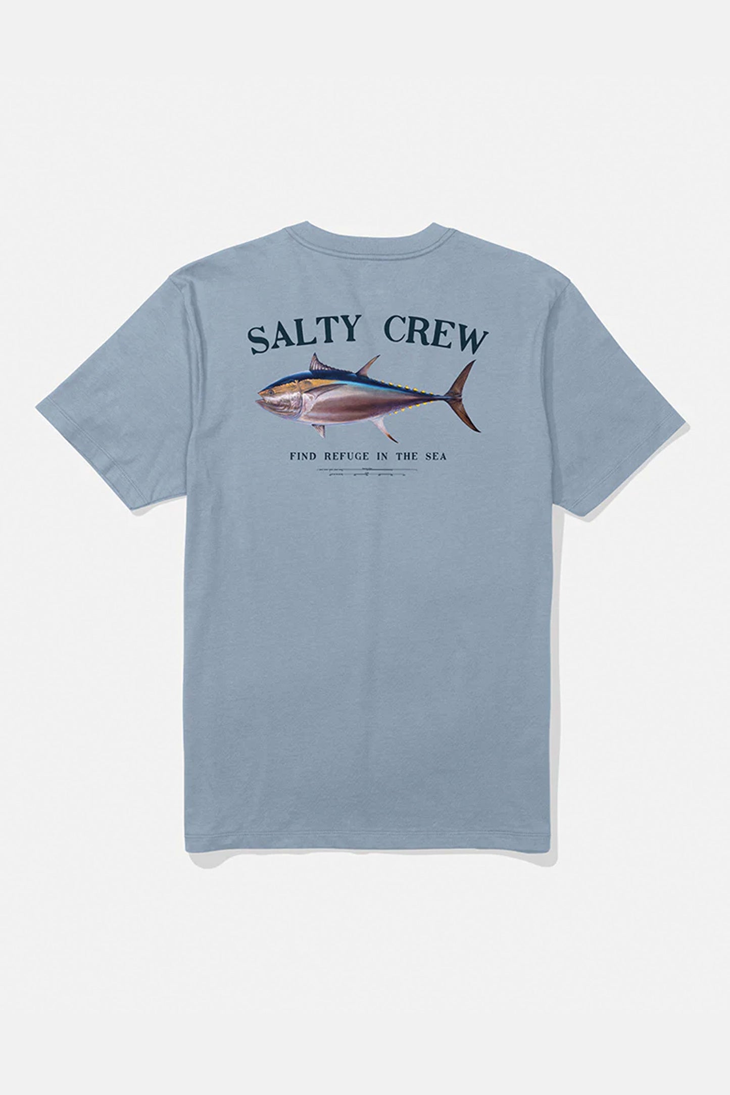 Pukas Surf Shop Salty Crew men’s cotton graphic tee in blue fog