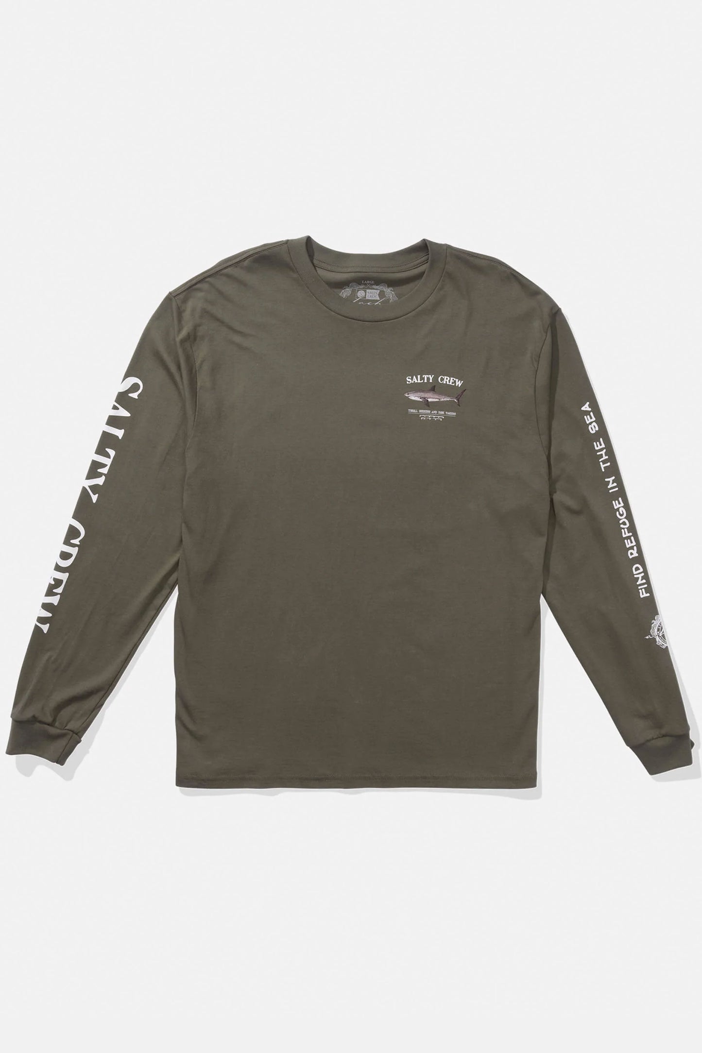 Pukas Surf Shop Salty Crew long sleeve graphic tee in dusty olive