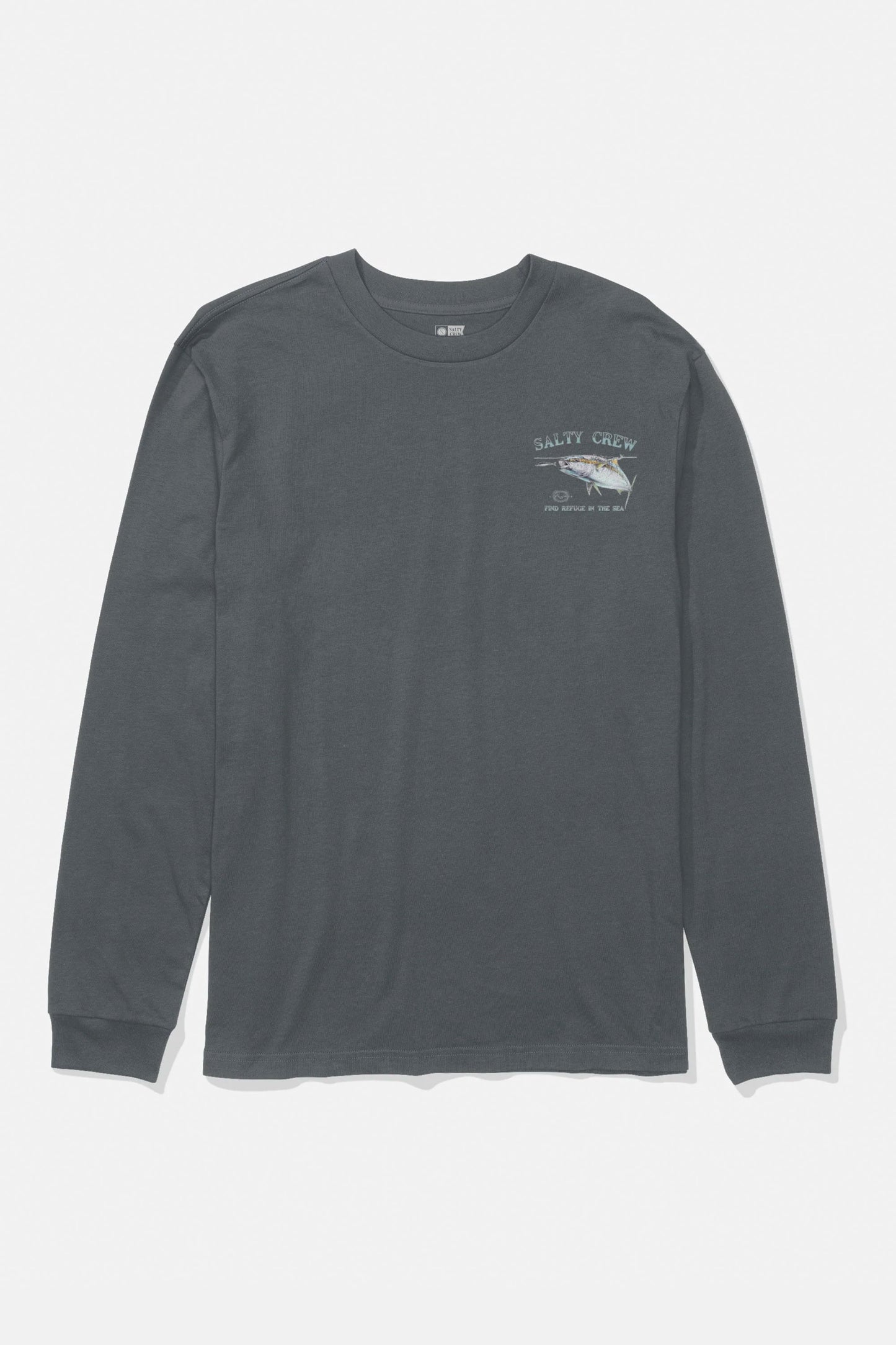 Pukas Surf Shop Salty Crew men’s long sleeve tee in charcoal