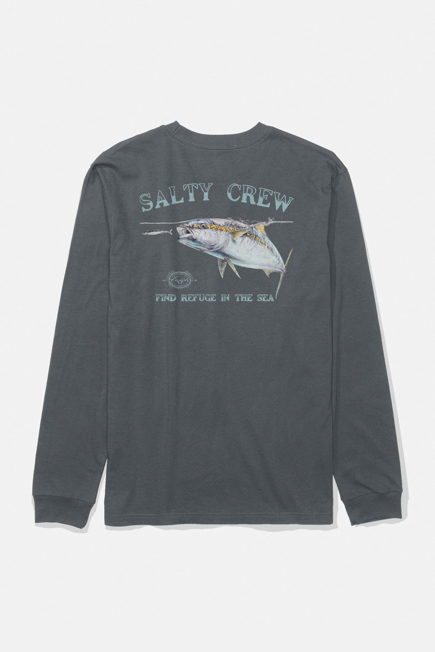 Pukas Surf Shop Salty Crew men’s long sleeve tee in charcoal