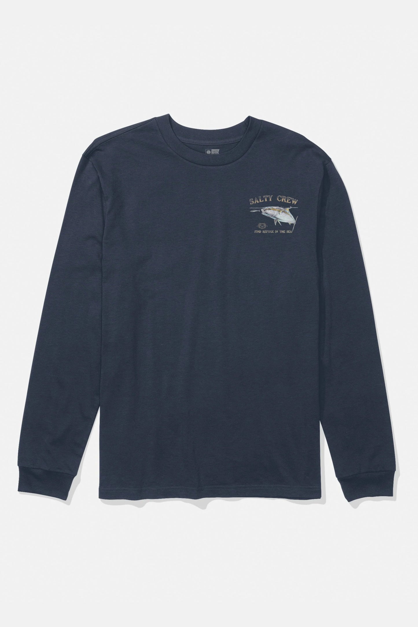 Pukas Surf Shop Salty Crew men’s long sleeve graphic tee in navy