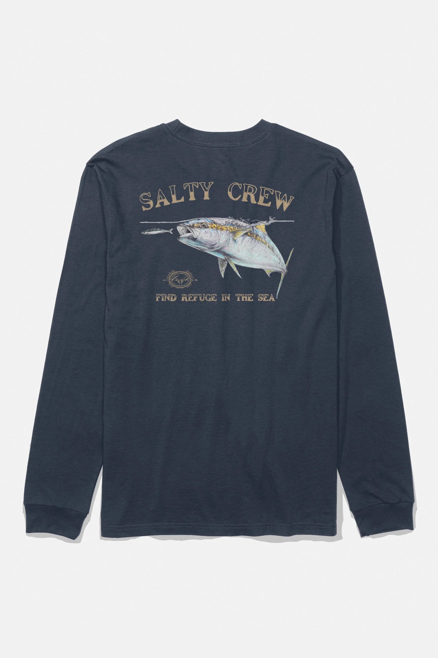 Pukas Surf Shop Salty Crew men’s long sleeve graphic tee in navy