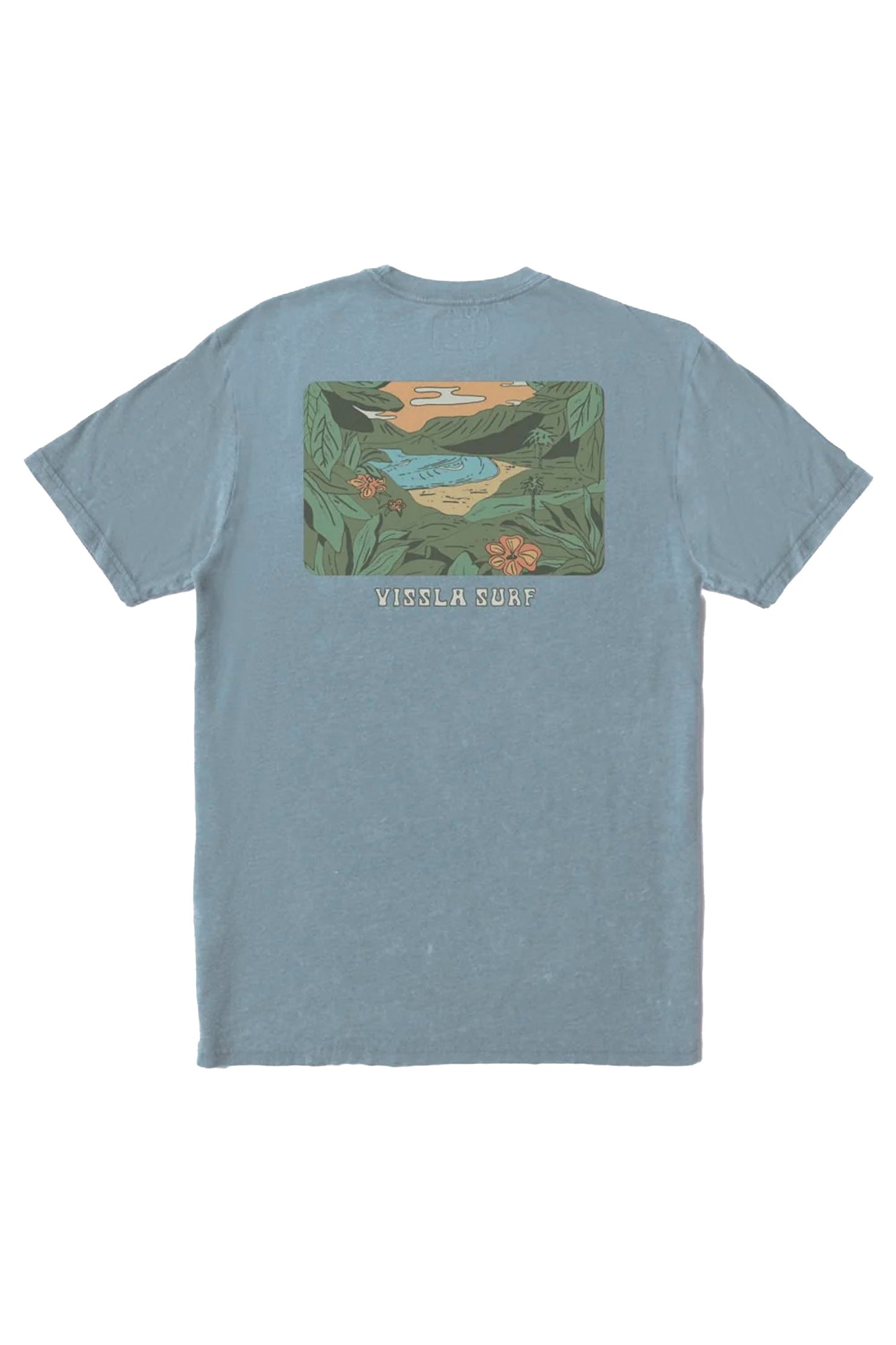 Vissla Pukas Surf Shop Secret Shores Cosmic Wash SS Tee denim washed-toned graphic tee