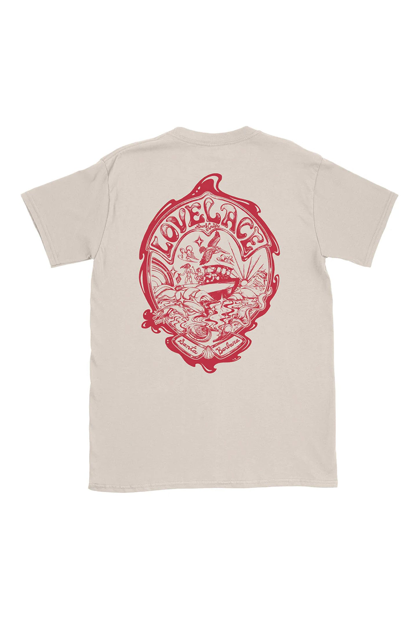 True Ames Lovelace Surfcraft T-shirt back view with illustrated graphic - back view