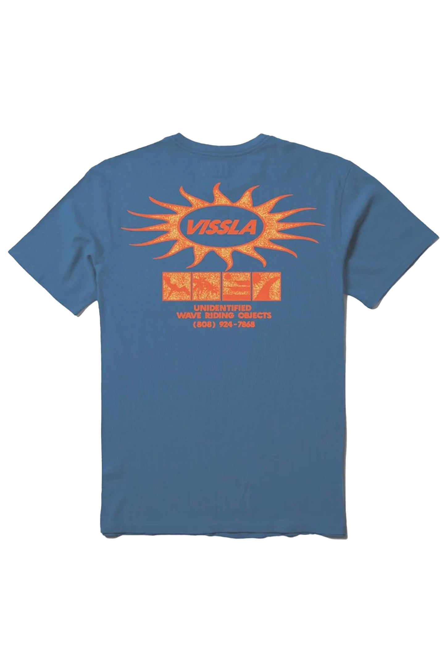 Vissla Pukas Surf Shop Unidentified SS Pkt Tee Blue graphic pocket tee relaxed fit