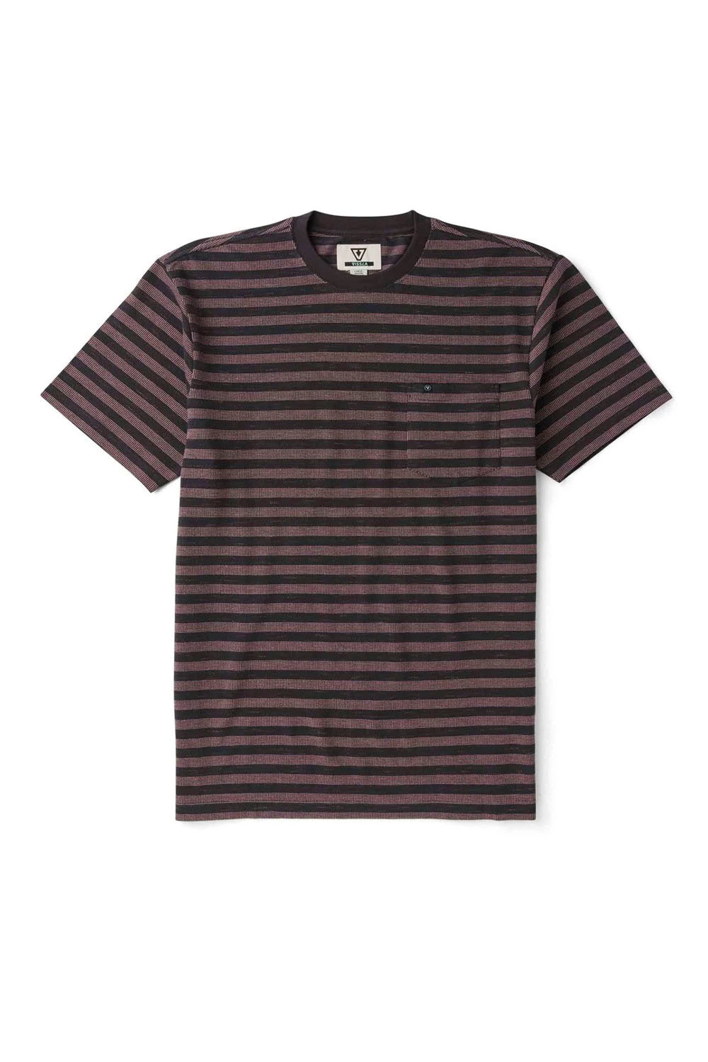 Striped t-shirt with a brand logo on a white background