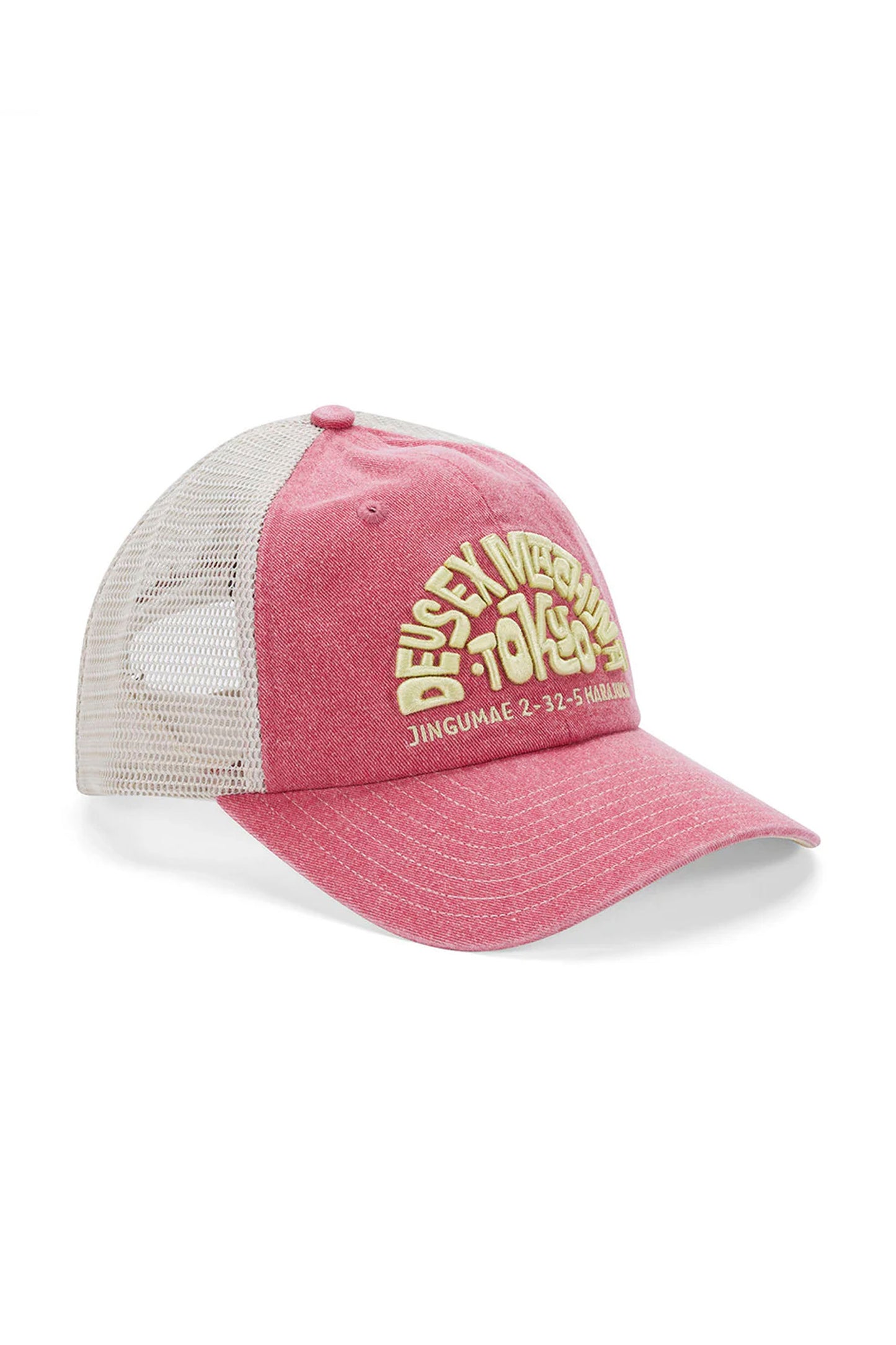 Deus Tokyo Address trucker cap in melon red - moto lifestyle accessory at Pukas Surf Shop

