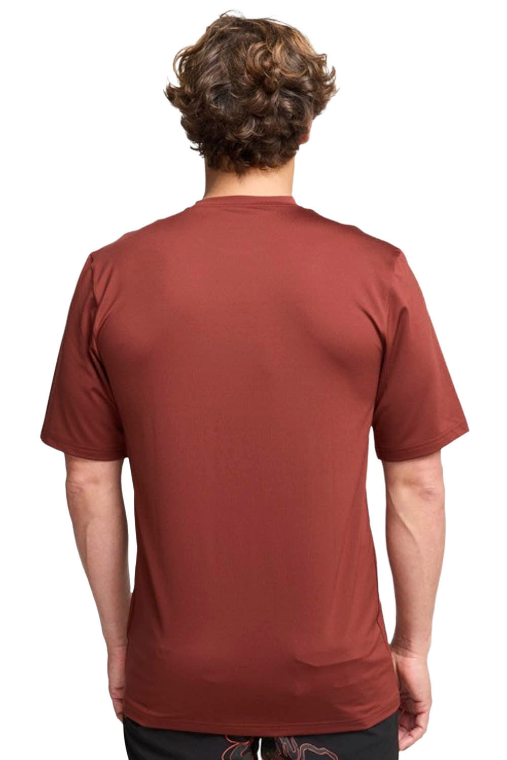 Person wearing a brown t-shirt on a white background