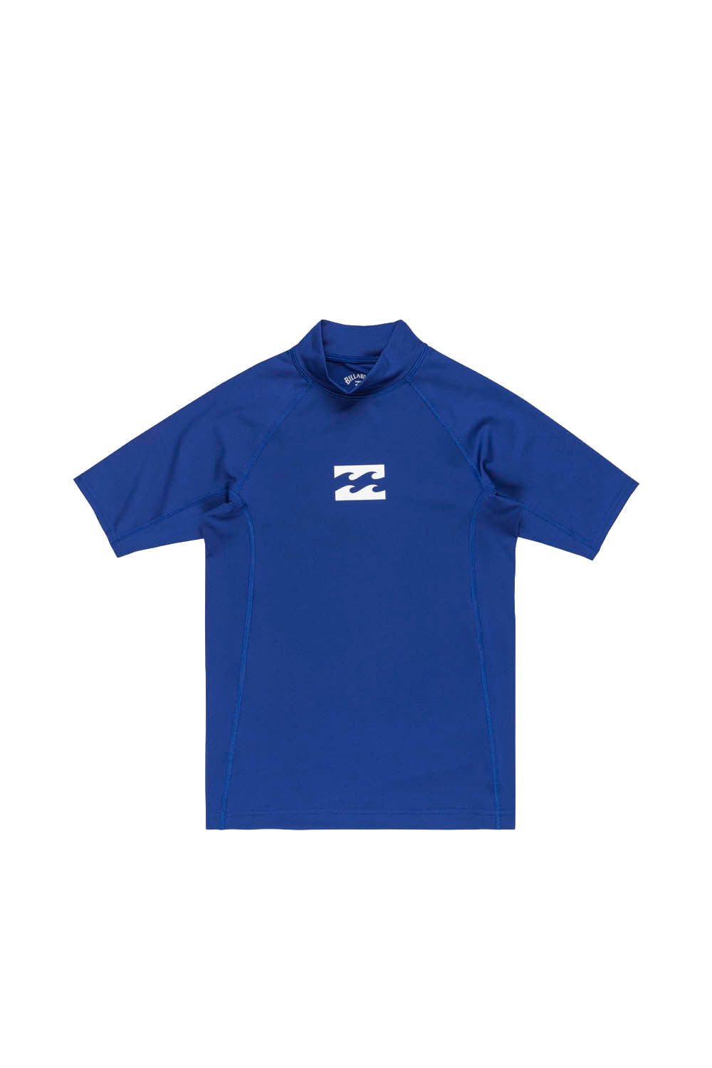 Billabong Waves All Day Short Sleeve rashguard Dark Cobalt Junior – flat lay, high neck, UPF 50+, Pukas Surf Shop