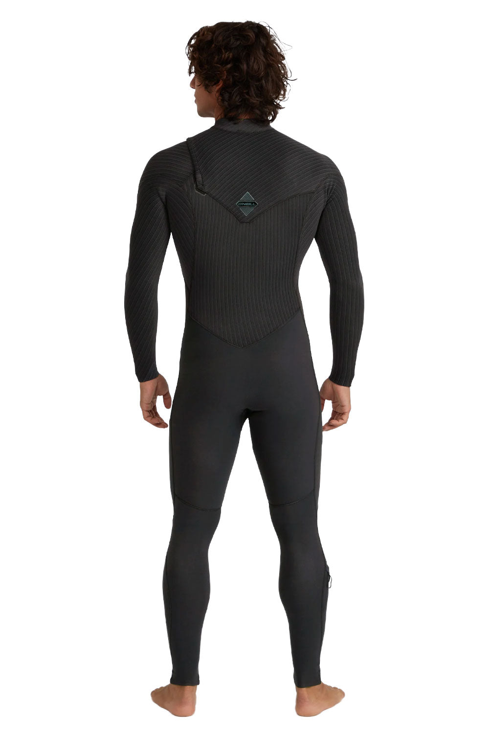 Person wearing a black wetsuit on a white background
