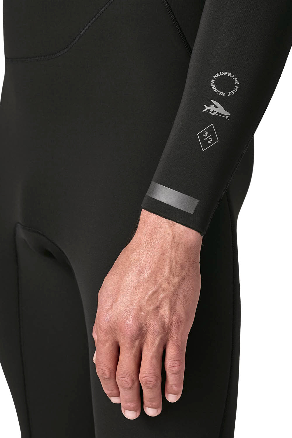 Patagonia Regulator 3/2mm U-Zip Fullsuit in Black — men's Yulex® natural rubber wetsuit with U-zip entry and recycled NetPlus® linings
