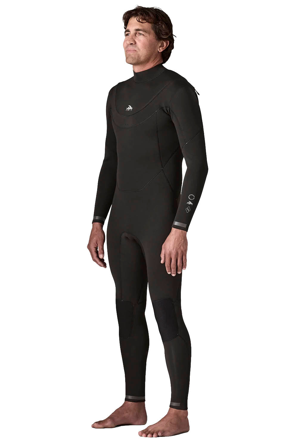 Patagonia Regulator 3/2mm U-Zip Fullsuit in Black — men's Yulex® natural rubber wetsuit with U-zip entry and recycled NetPlus® linings