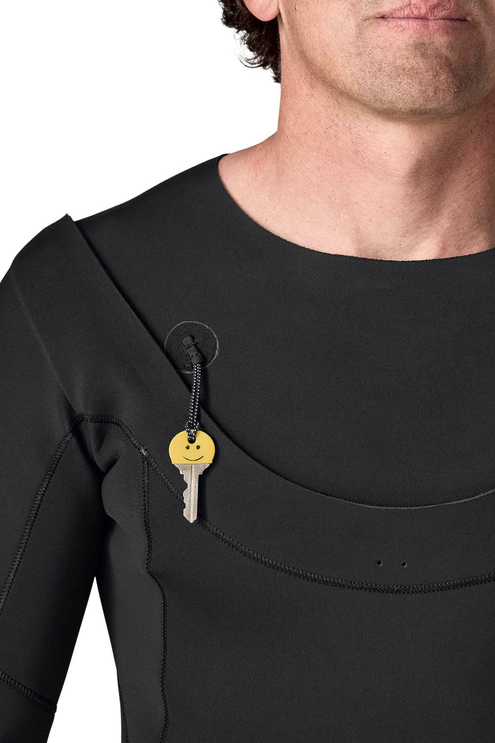 Patagonia Regulator 4/3mm U-Zip Fullsuit in Black — men's Yulex® natural rubber wetsuit with U-zip entry and recycled NetPlus® linings