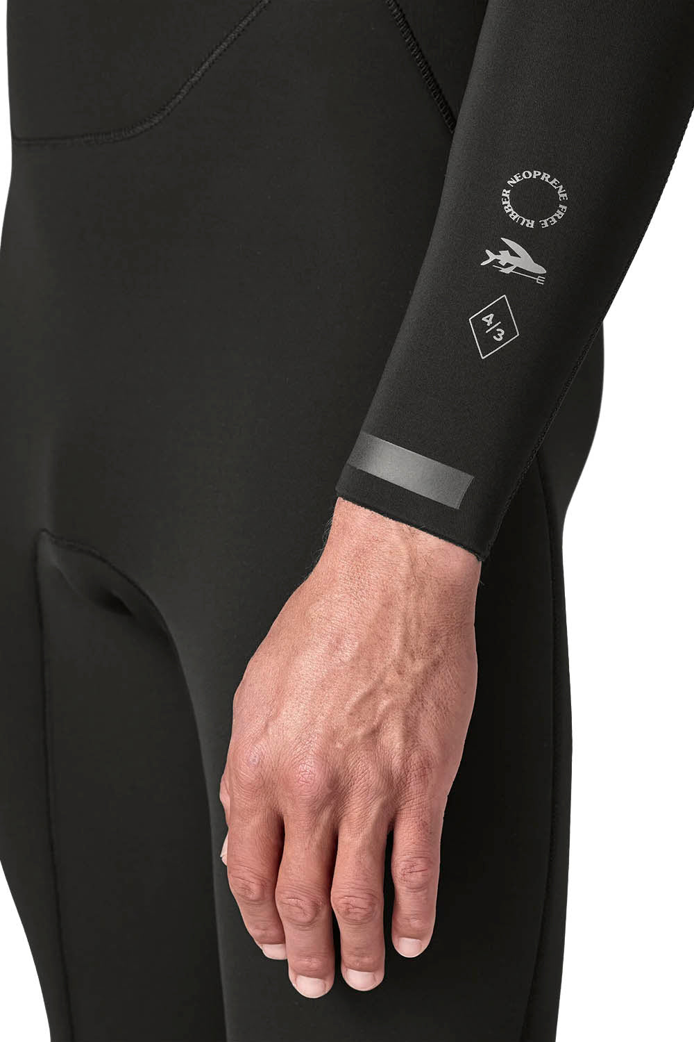 Patagonia Regulator 4/3mm U-Zip Fullsuit in Black — men's Yulex® natural rubber wetsuit with U-zip entry and recycled NetPlus® linings