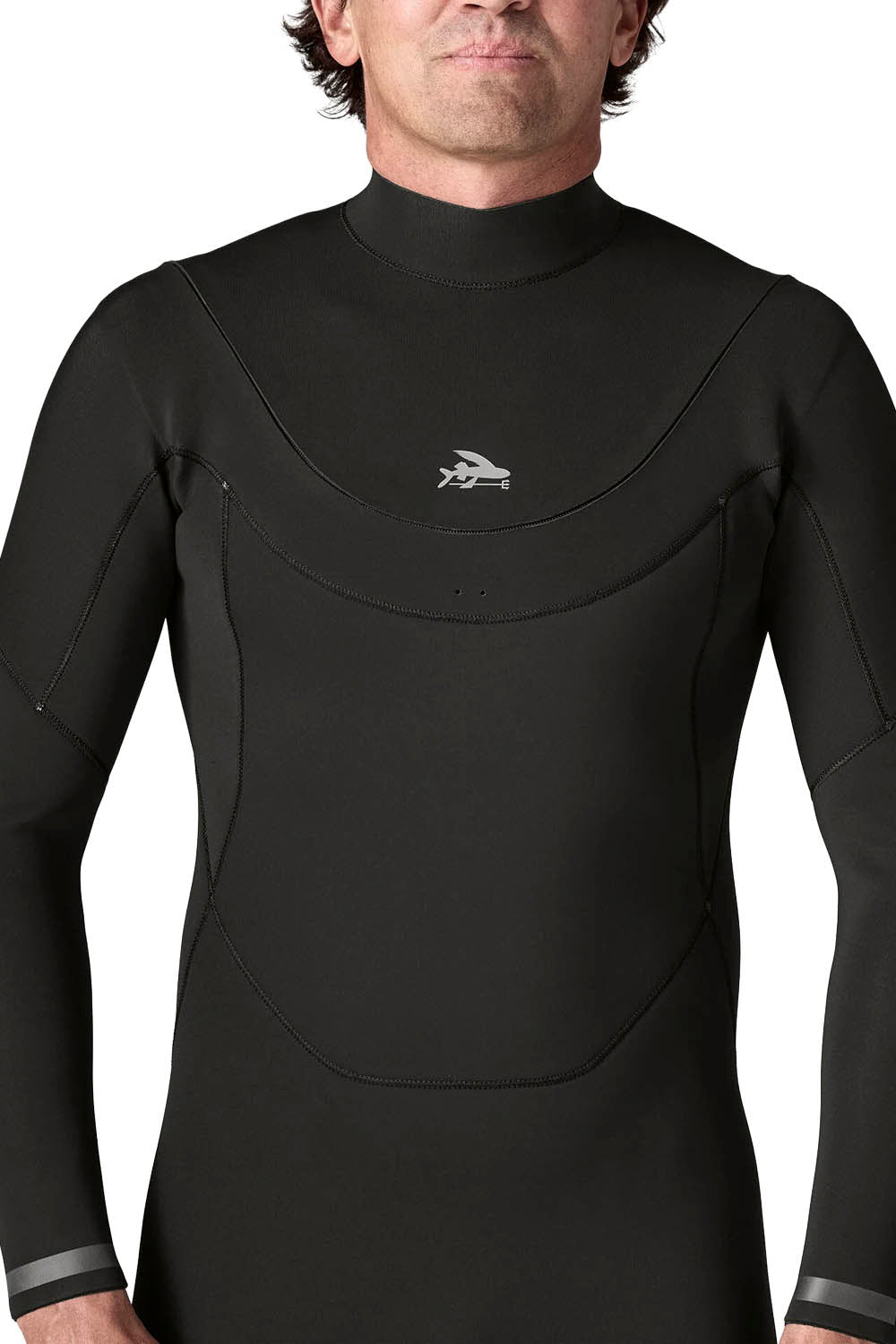 Patagonia Regulator 4/3mm U-Zip Fullsuit in Black — men's Yulex® natural rubber wetsuit with U-zip entry and recycled NetPlus® linings